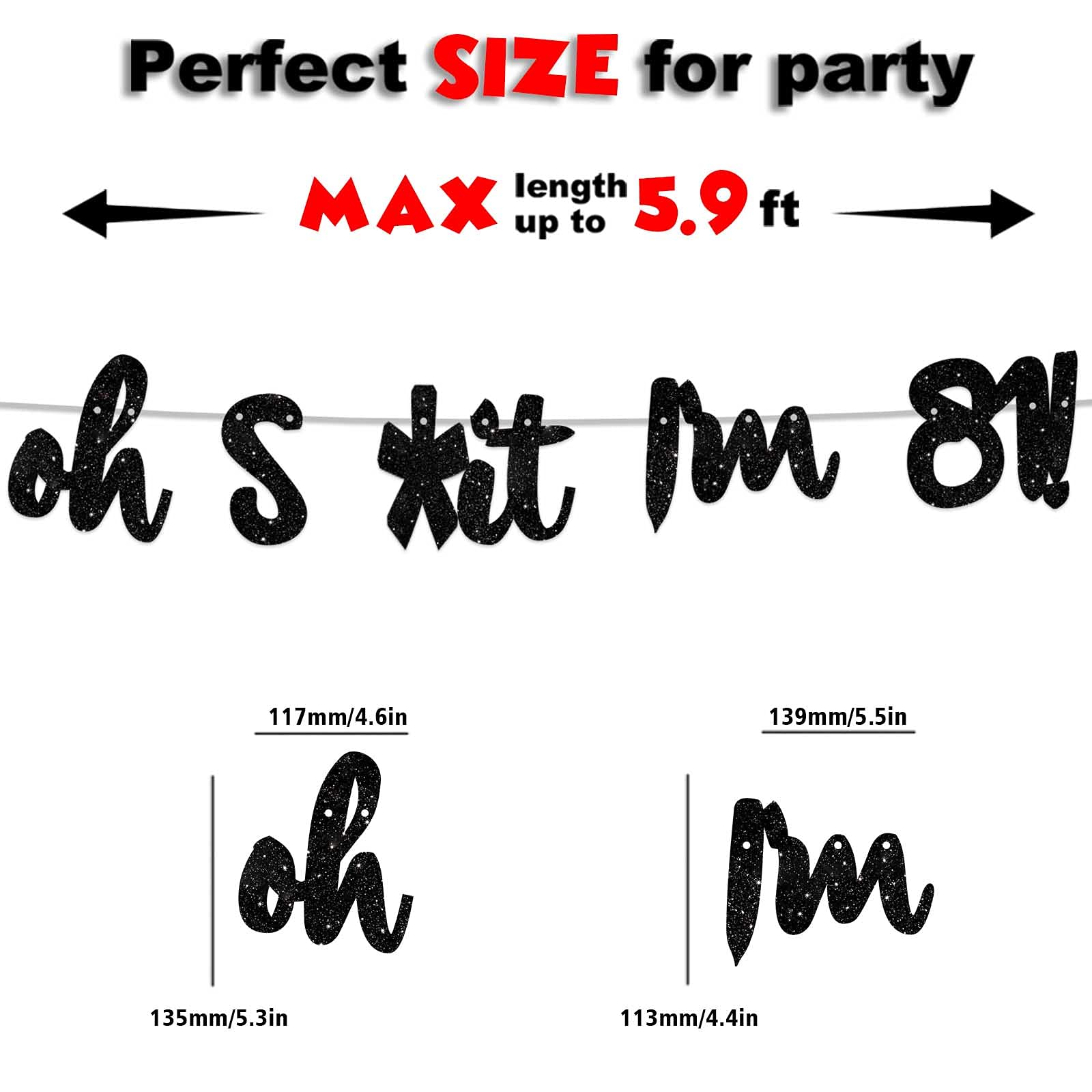 81st Birthday Party Decorations - Glitter Black 'Oh I'm 81!' Banner Backdrop, Photo Studio Props & Flag Decor Kit for Men & Women | Perfect for 81st Birthday Celebrations, Milestone Parties & Photo Booth Backgrounds