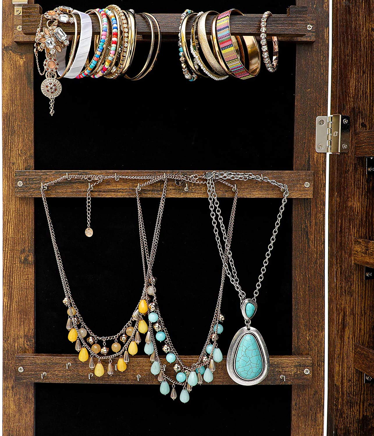 6 LED Jewelry Organizer Cabinet with Full-Length Mirror - Wall/Door Mounted Jewelry Armoire with Storage - Perfect Christmas Gift for Women, Wife & Mom - Bedroom, Closet & Dressing Room Decor