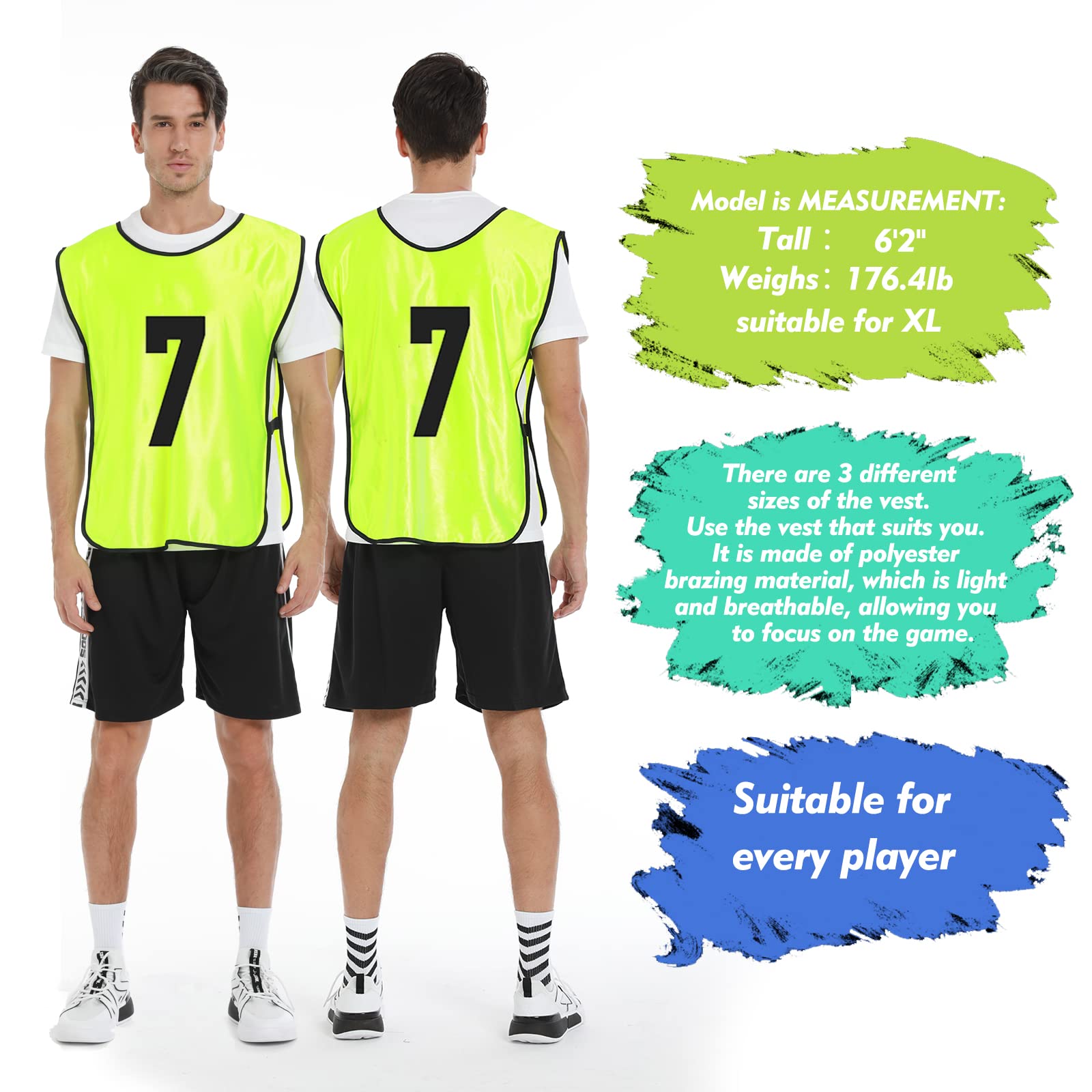 Scrimmage Training Vests - 12 Pack Reversible Soccer Pinnies with Numbers for Adults & Youth - Breathable Practice Bibs for Soccer, Basketball, Football Team Drills & School PE Classes