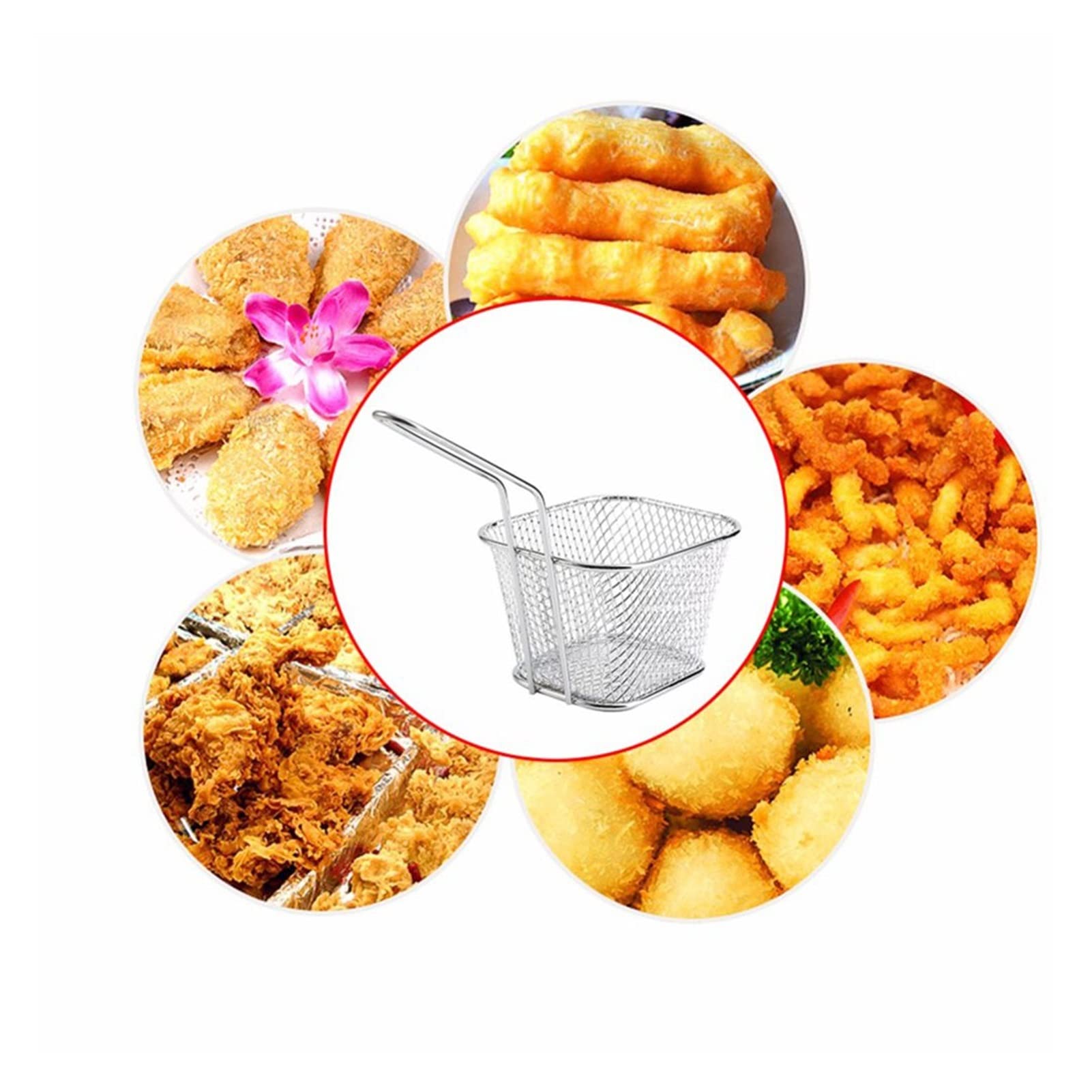 8PCS Stainless Steel French Fry Baskets - Deep Fryer Basket for Chicken, Potato Chips & Food Strainer - Durable Kitchen Cooking Tools for Restaurants & Home Use