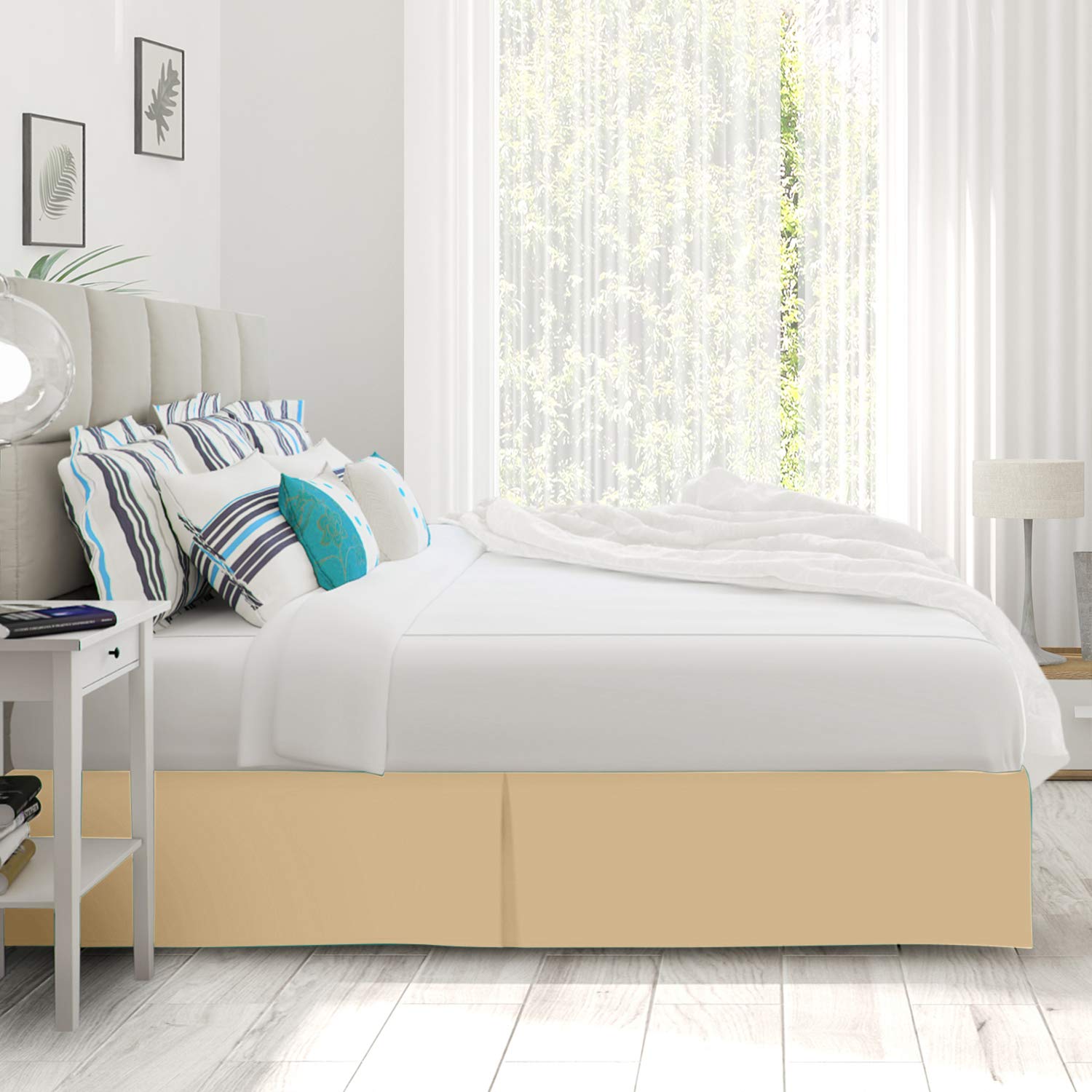 600 Thread Count Pure Cotton Pleated Bed Skirt - Full XL Size Split Corner Box Pleat Design with 18 Inch Drop Length - Luxury Gold Bed Skirt for Master Bedroom & Guest Room Decor