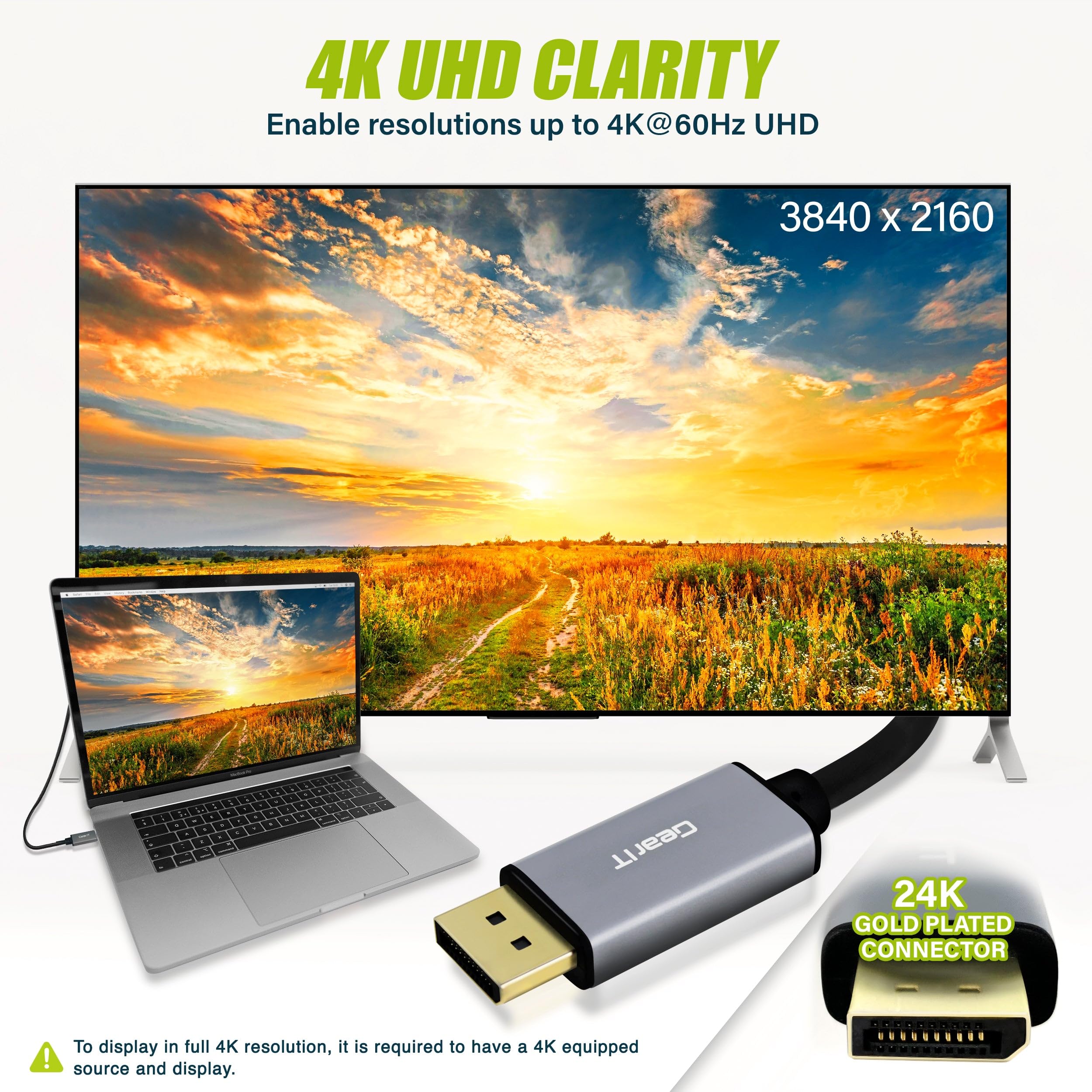 GEARit 3ft USB-C to DisplayPort Cable 4K@60Hz - Thunderbolt 3 Compatible for MacBook Pro/Air, iPad Pro, Surface Book 2 - High-Speed Video & Audio Transmission - Perfect for Home Office, Gaming & Multimedia Presentations