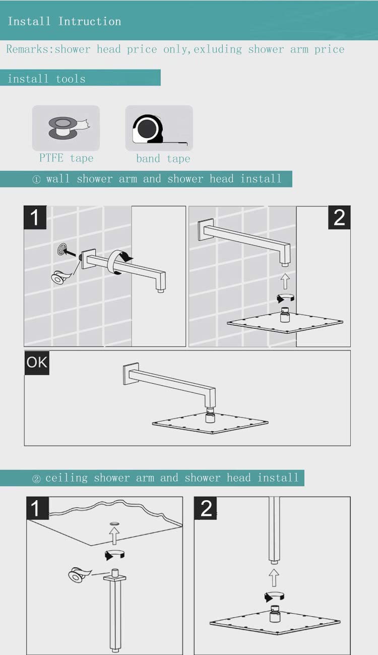 Cascada Brushed Nickel Ceiling Mount Rainfall LED Shower Head with Shower Arm - 12 Inch Modern Bathroom Fixture for Spa-Like Relaxation and Luxury Shower Experience