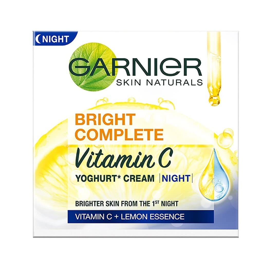 Garnier Bright Complete Vitamin C Serum Cream with UV Protection 45g & Vitamin C Yogurt Night Cream 40g - Brightening Skincare Set for Day & Night Use