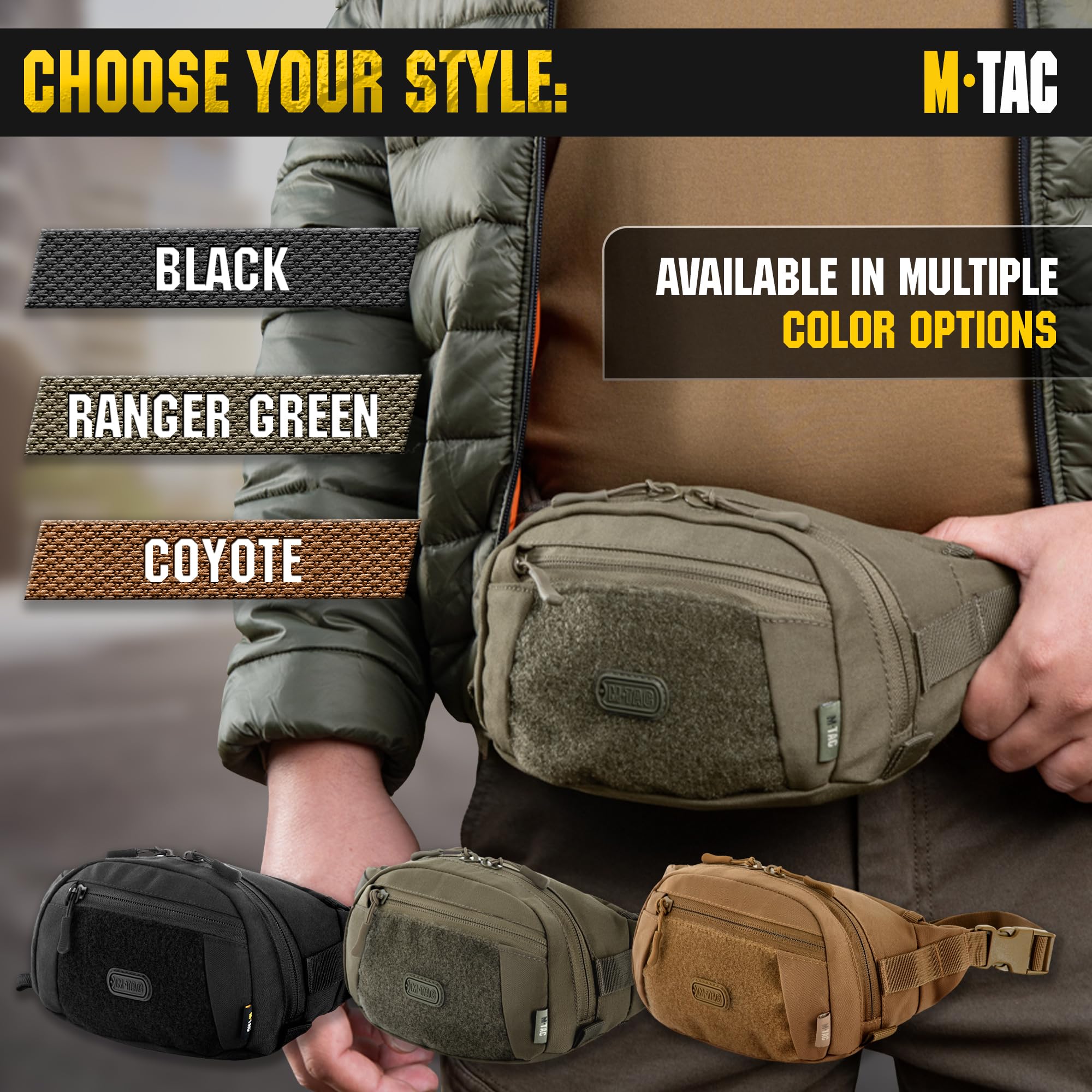M-Tac Small Tactical Waist Pack - EDC Fanny Pack for Men & Women - Adjustable Belt Bag for Hiking, Travel, Gym - Ranger Green