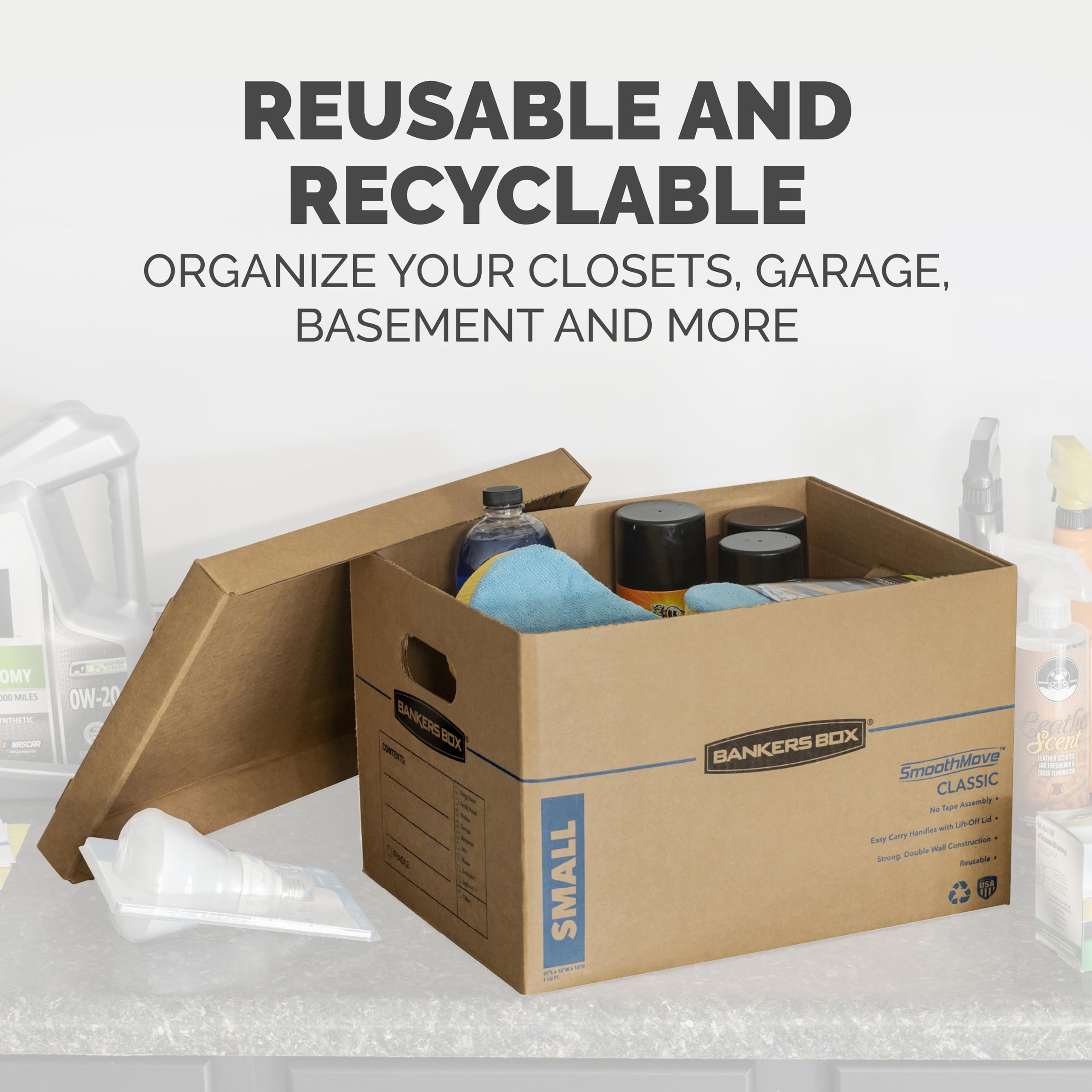 Bankers Box Classic Moving Box 12 Pack Kit - Strong Reinforced Handles, Easy Tape-Free Assembly, Includes 8 Small & 4 Medium Boxes with Lids (7716401) - Perfect for Home Moving, Office Storage & Shipping Supplies