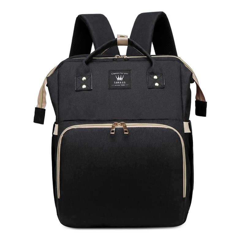 Multifunctional Diaper Bag Backpack with Baby Changing Station - Large Capacity Waterproof Mommy Bag with Multiple Pockets for Travel, Outings & Daily Use (Black)