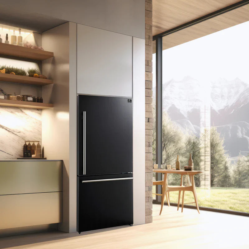 Forno Milano 31 Inch 17.2 cu.ft Bottom Freezer Refrigerator with Right Swing Door - Model FFFFD1785 | Energy Efficient Stainless Steel Kitchen Appliance for Home, Office, or Cafe Use