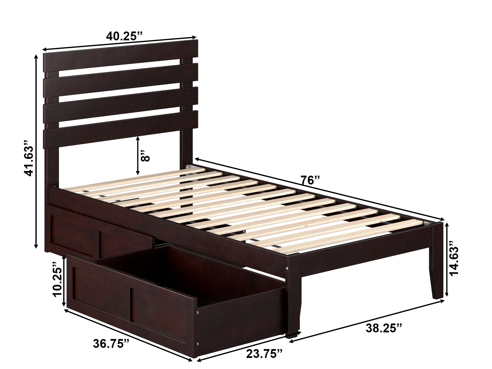 AFI Oxford Twin Size Platform Bed with Storage Drawers & USB Charging Station - Espresso Wood Finish - Space Saving Bedroom Furniture for Small Rooms & Dorm Rooms