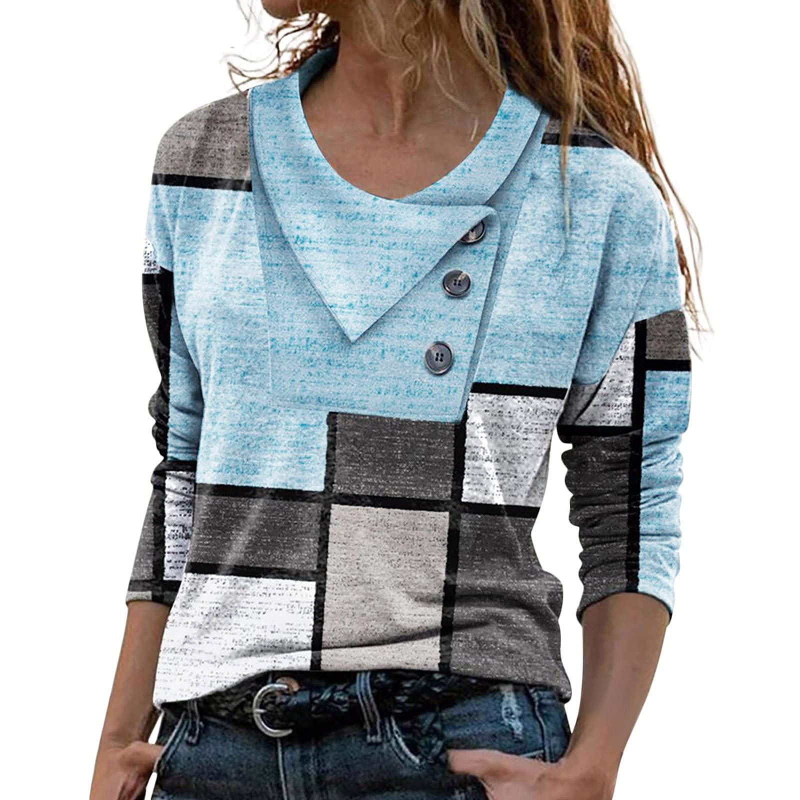 Women's Vintage Long Sleeve Blouse - Loose Tunic Top for Leggings & Casual Wear