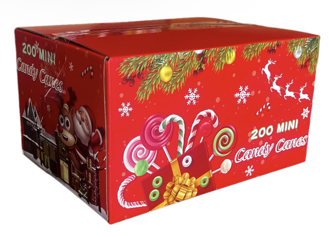 Mini Candy Canes (200 Count) - Peppermint Flavored Holiday Candy with Red & White Stripes | Individually Wrapped Christmas Treats for Stockings, Office Parties & Gift Exchanges | Includes Free Creative Idea Booklet | Perfect for Christmas, Thanksgiving, Santa Parades & Winter Celebrations