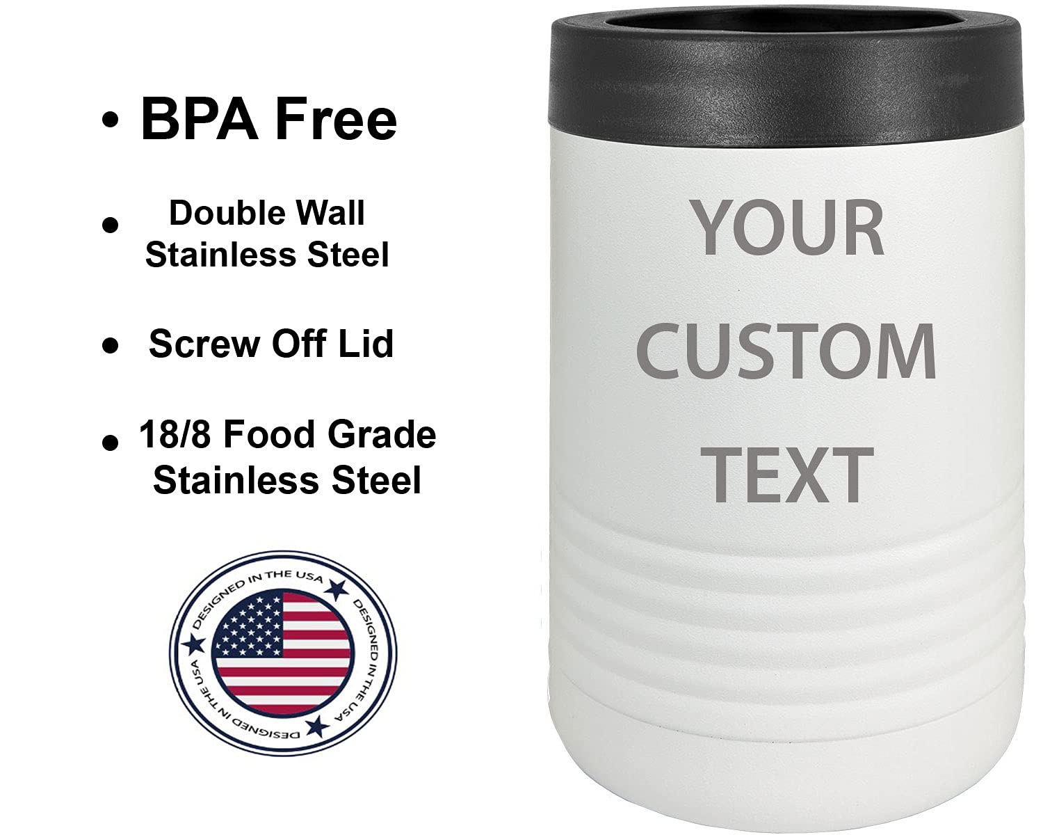 Personalized Stainless Steel Engraved Insulated Beverage Holder - Custom Aluminum Can & Glass Bottle Cooler (White) - Perfect for Outdoor Picnics, Camping & Office Use