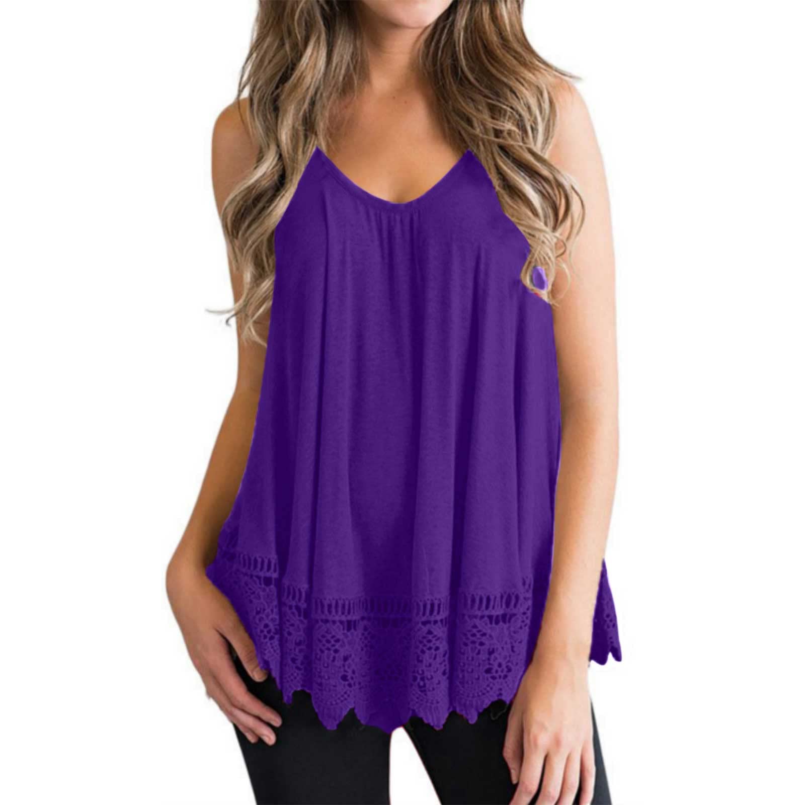Women's Summer Tops - Solid Color Sleeveless Lace Hem Vest Tee Shirt | Casual Vacation Tank Top for Beach, Travel & Everyday Wear