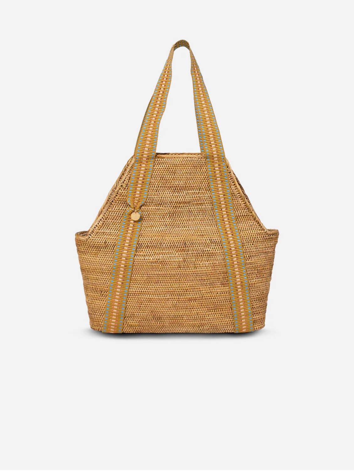 Poso Handwoven Vegan Large Shopper Bag - Eco-Friendly Cotton Tote with Copper Stripe Design | Perfect for Grocery Shopping, Beach Trips & Farmers Markets