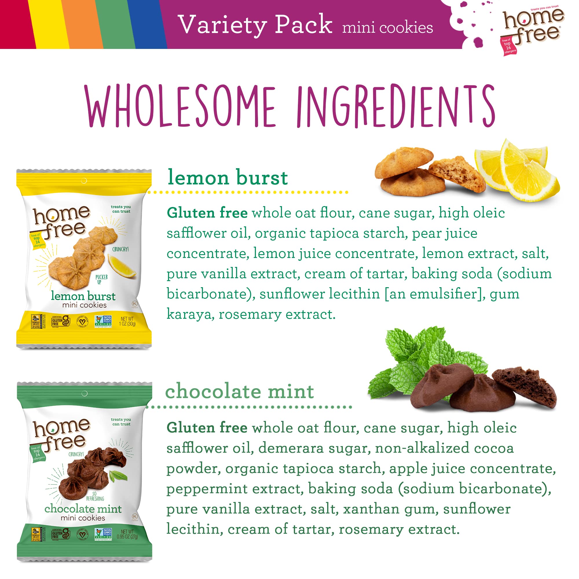 Homefree Mini Cookies Variety Pack - Gluten Free, Nut Free, Vegan Snacks - Allergy Friendly, School Safe Cookies (Pack of 10) - Perfect for Lunchboxes, Travel & On-the-Go Snacking