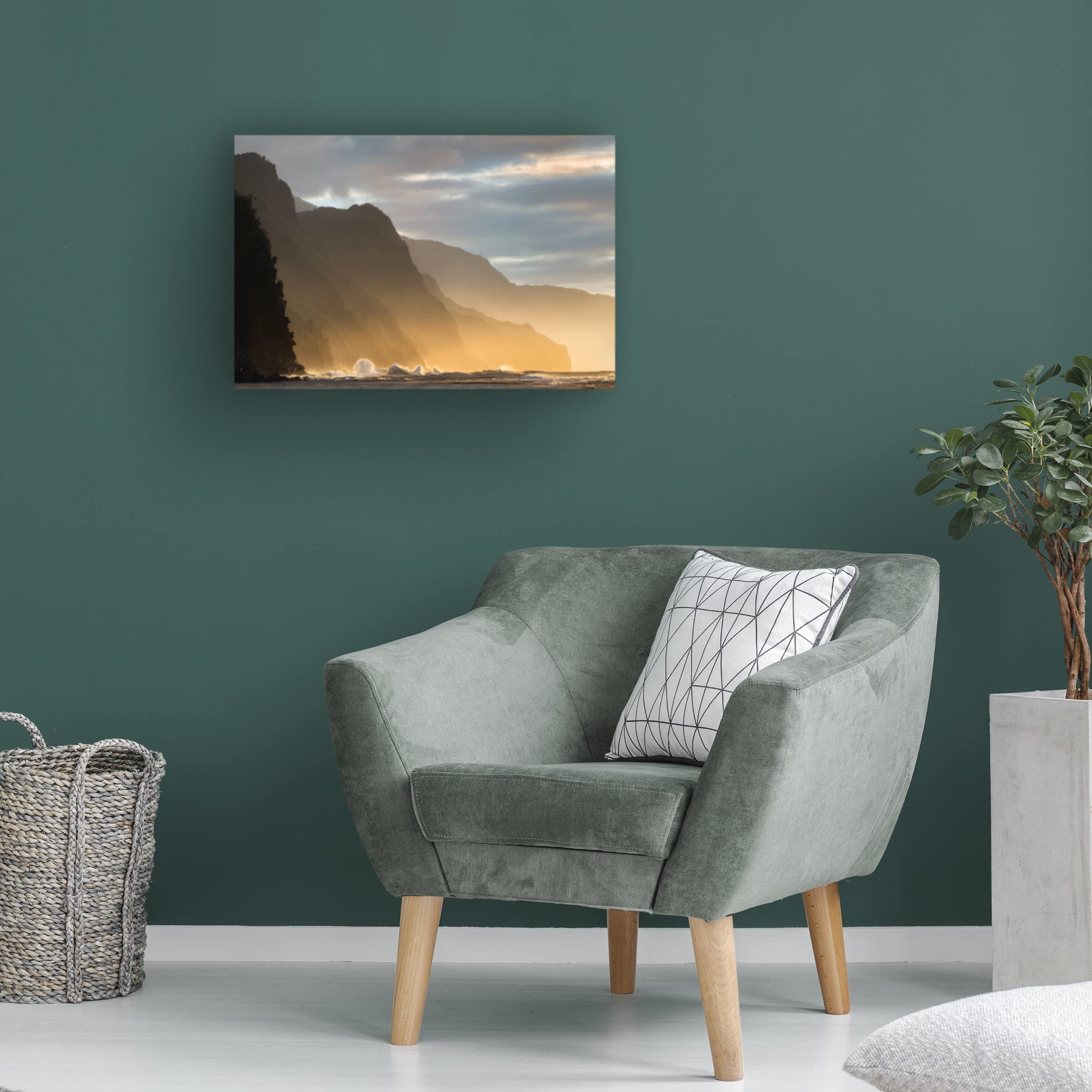 Dennis Frates Rocky Coast At Dusk 1 Canvas Wall Art Print - Coastal Landscape Painting for Living Room, Bedroom & Office Decor