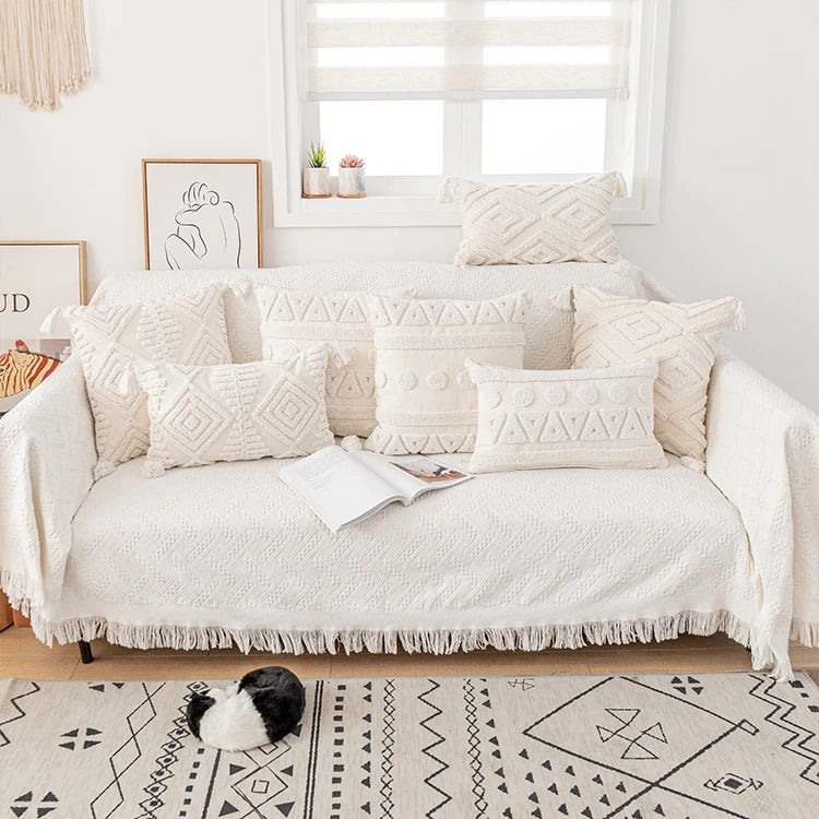 Boho Aesthetic Tufted Cushion Cover - Handmade Cotton Pillow Case for Sofa, Bed, Chair - Perfect for Bohemian Home Decor, Living Room & Bedroom Accent