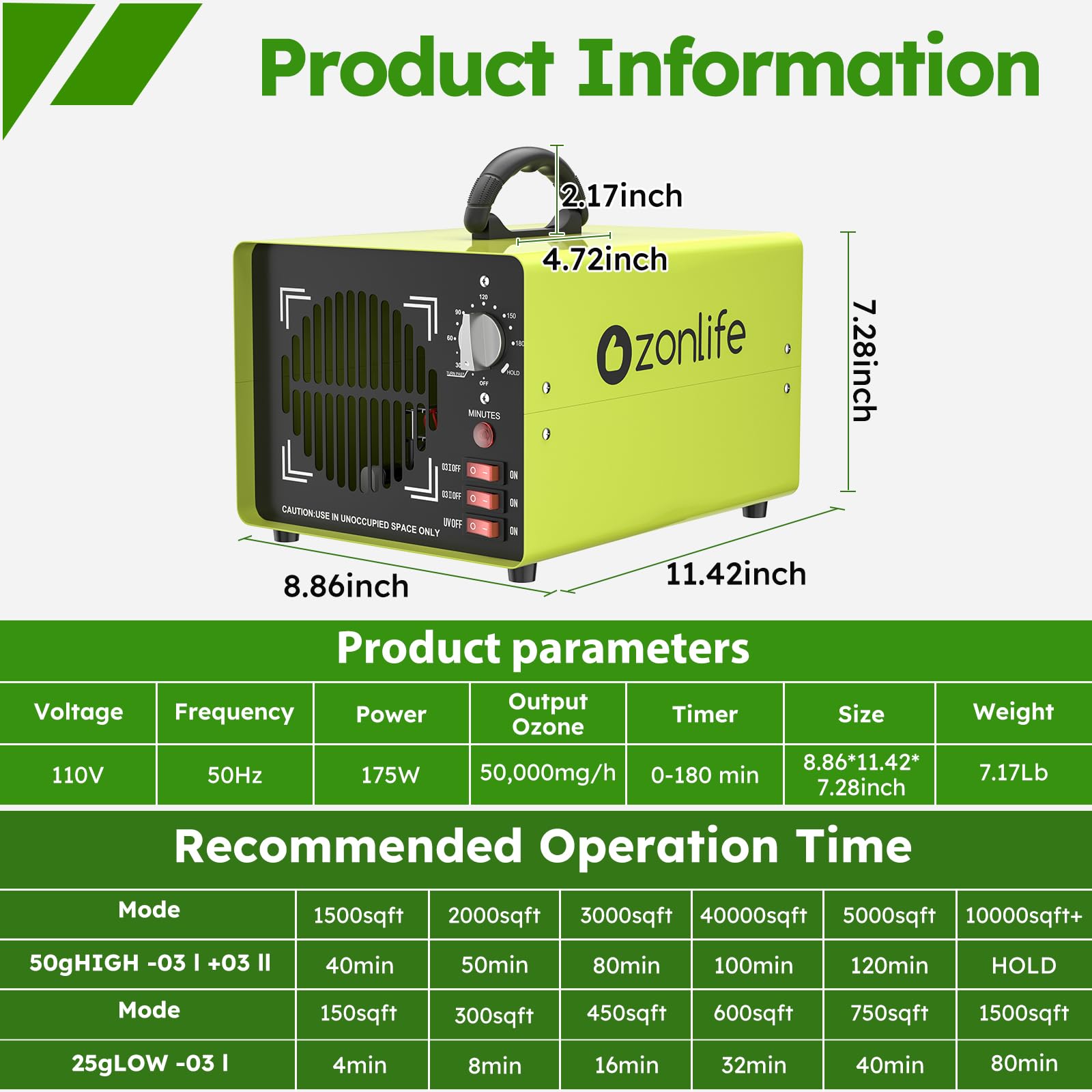 Dual Ozone Plate 25g/50g Odor Eliminator Machine - Industrial & Home Air Purifier with Ionizer for Large Spaces | Eliminates Smoke, Pet Odors & Mold in Basements, Offices & Restaurants