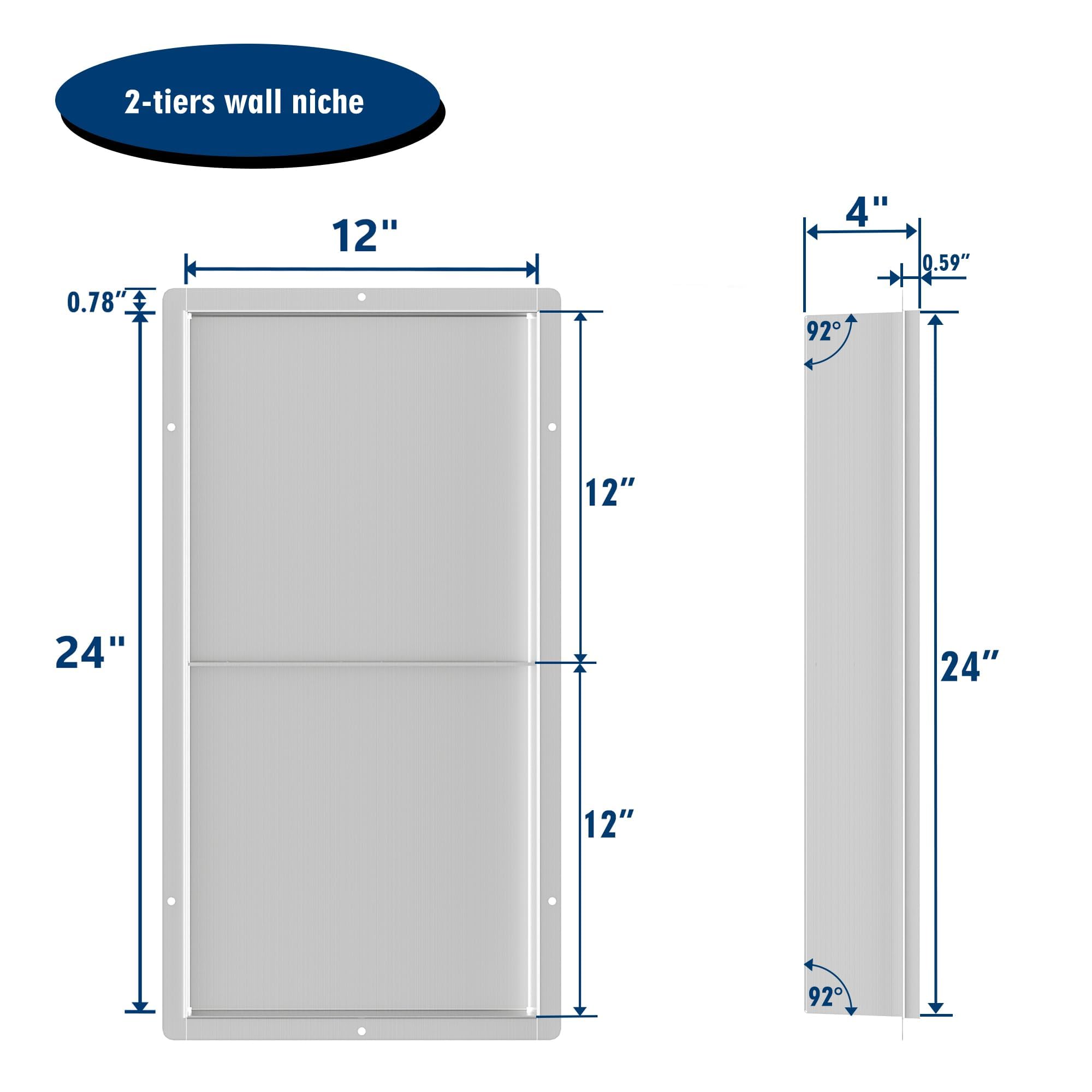 24x12 Inch Brushed Stainless Steel Shower Niche - Waterproof Bathroom Recessed Storage Shelf for Shampoo, Soap & Toiletries | Perfect for Modern Showers & Bathroom Organization