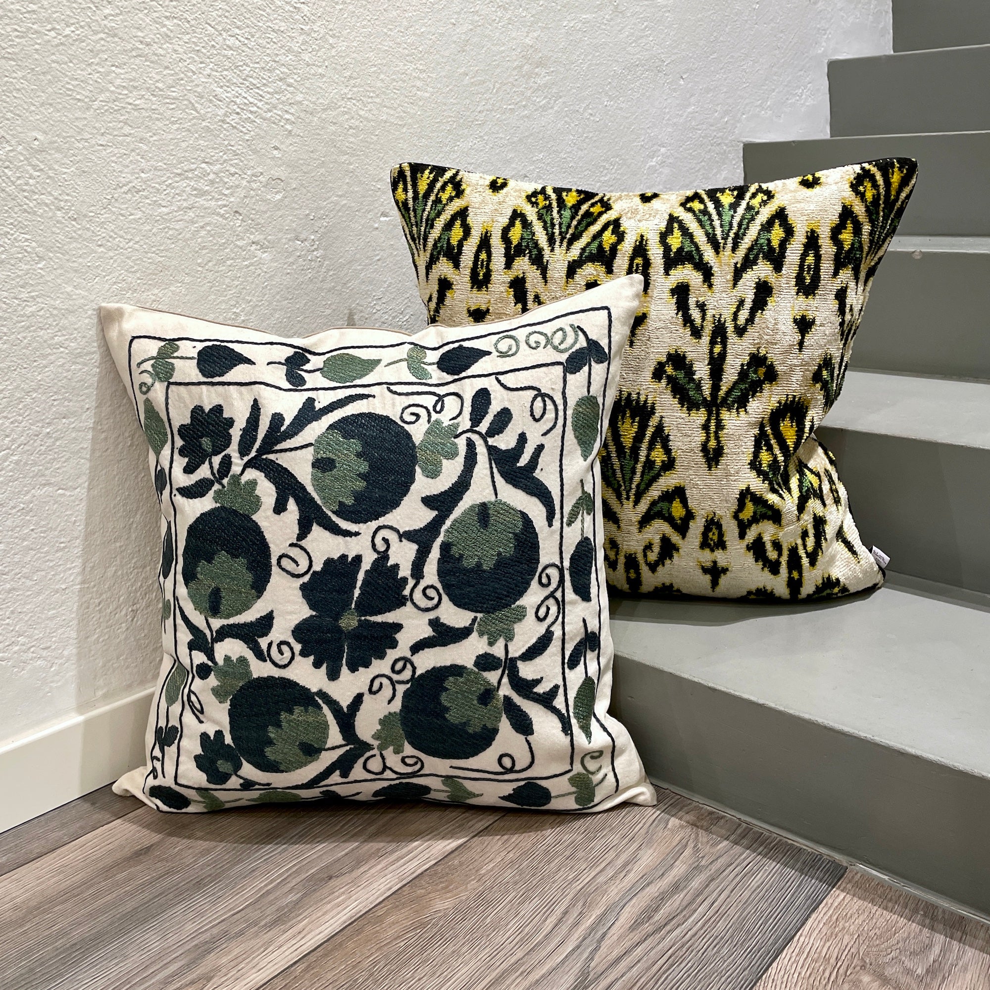 Velvet Ikat Cushion Cover | Bohemian Decorative Throw Pillow for Sofa & Bed | Perfect for Boho Chic Home Decor, Living Room Accent, and Bedroom Styling