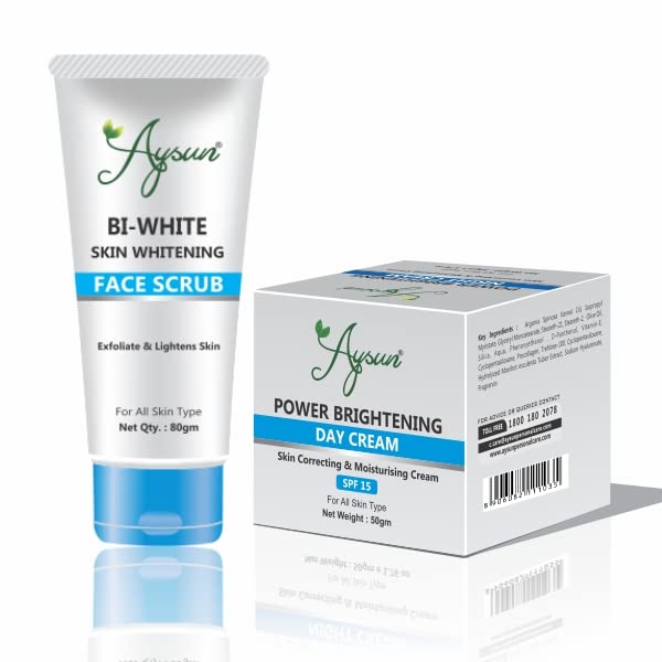 Aysun 2-Pack Skin Whitening Face Scrub & Brightening Day Cream Set - 50g Each | Exfoliating & Moisturizing Combo for Glowing Skin | Perfect for Daily Skincare Routine & Special Occasion Prep