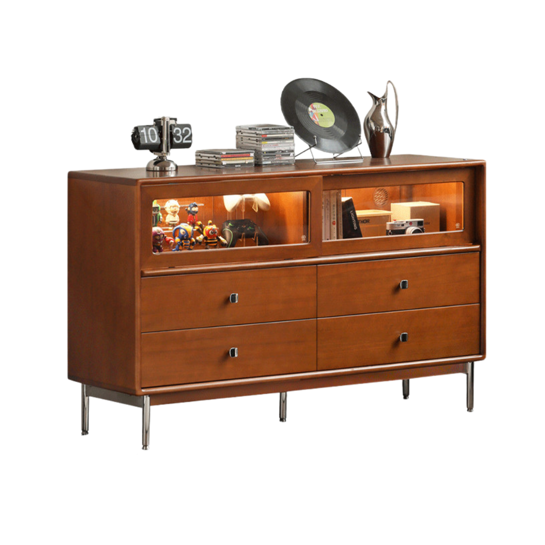 Bauhaus Style Poplar Solid Wood Cabinet with Storage Drawers - Perfect for Living Room, Bedroom & Office Organization