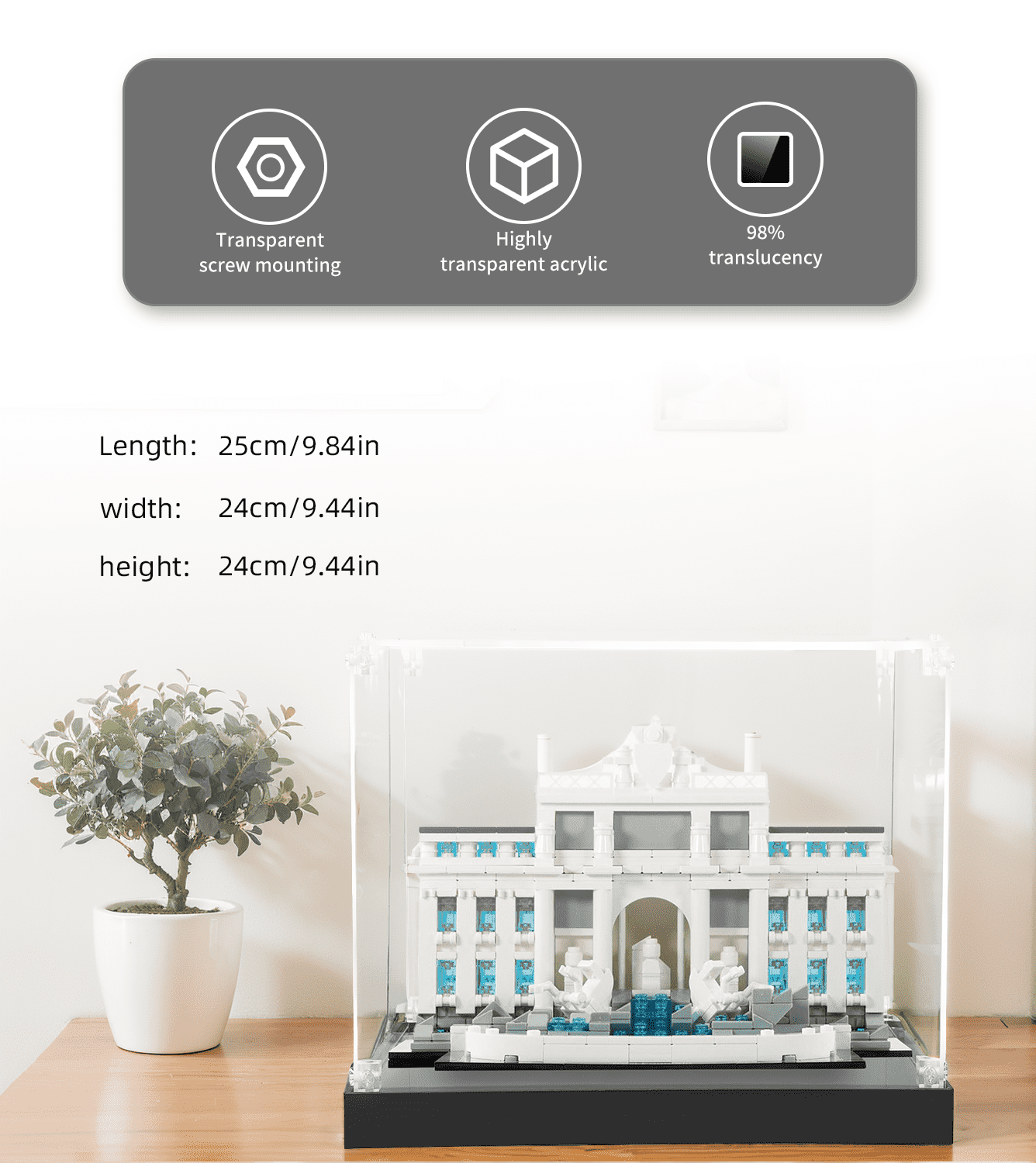 LEGO Architecture Trevi Fountain Display Case 21020 - Premium Acrylic Protector for Collectible Sets - Perfect for Showcasing in Home, Office, or Museum Displays