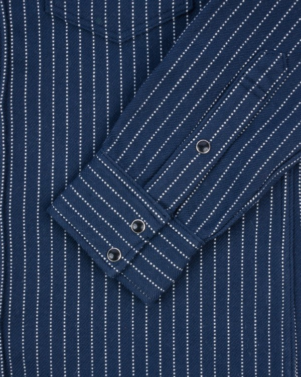 Iron Heart IHSH 401 12oz Ultra Heavy Flannel Chalk Stripe Western Shirt - Navy Blue - Durable Workwear & Casual Style for Men - Perfect for Outdoor Adventures & Everyday Wear