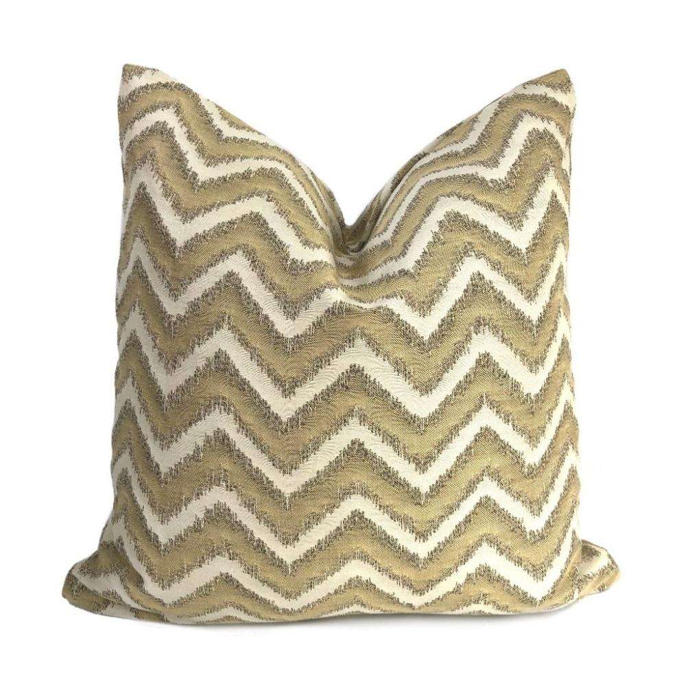 Whitmore Gold & Beige Chevron Stripe Pillow Cover - Decorative Throw Pillow Case for Sofa, Bed, Couch - Home Decor Accent for Living Room, Bedroom