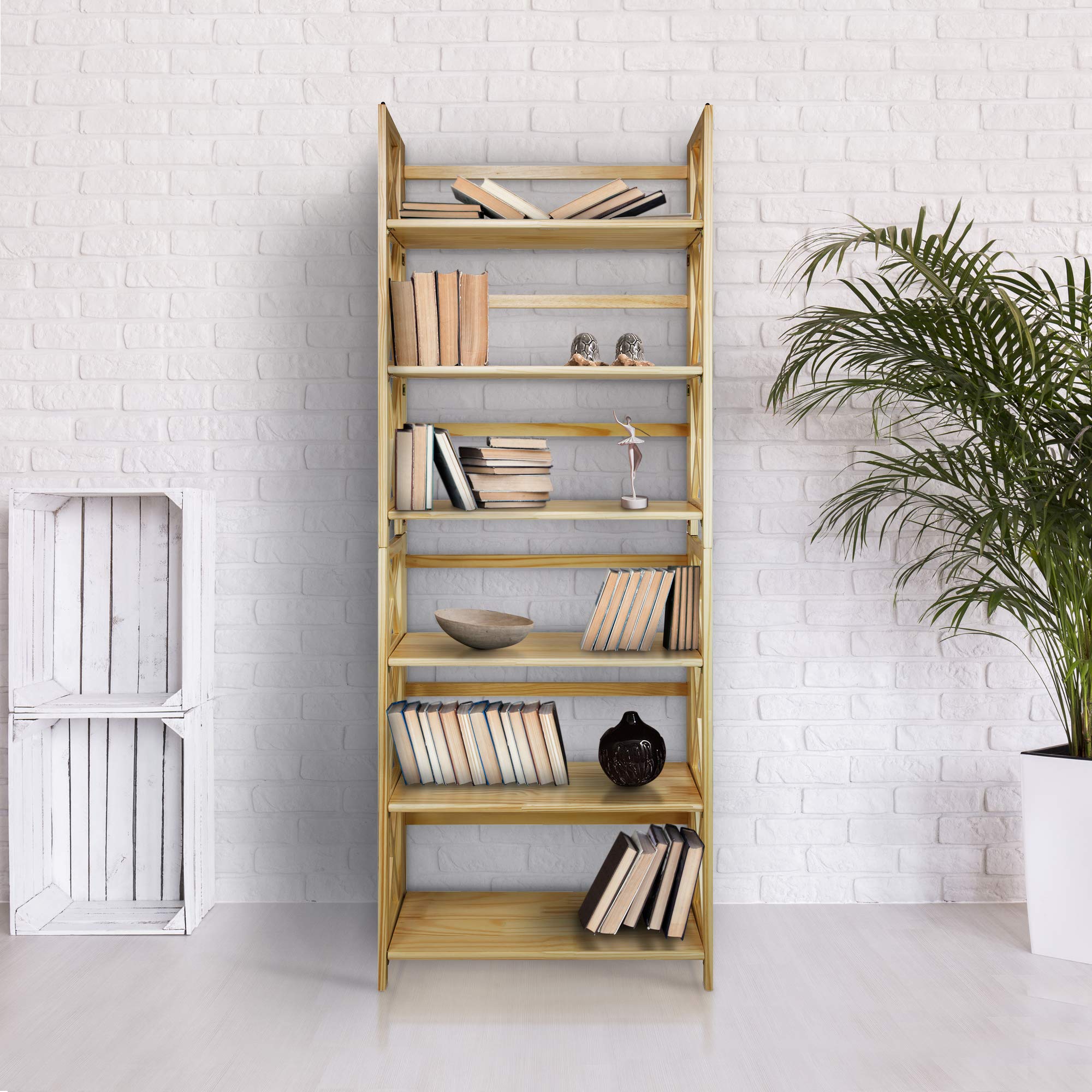Casual Home Montego 3-Shelf Folding Bookcase - Natural Wood Storage Shelf for Books, Toys & Decor | Space-Saving Organizer for Bedroom, Living Room & Office
