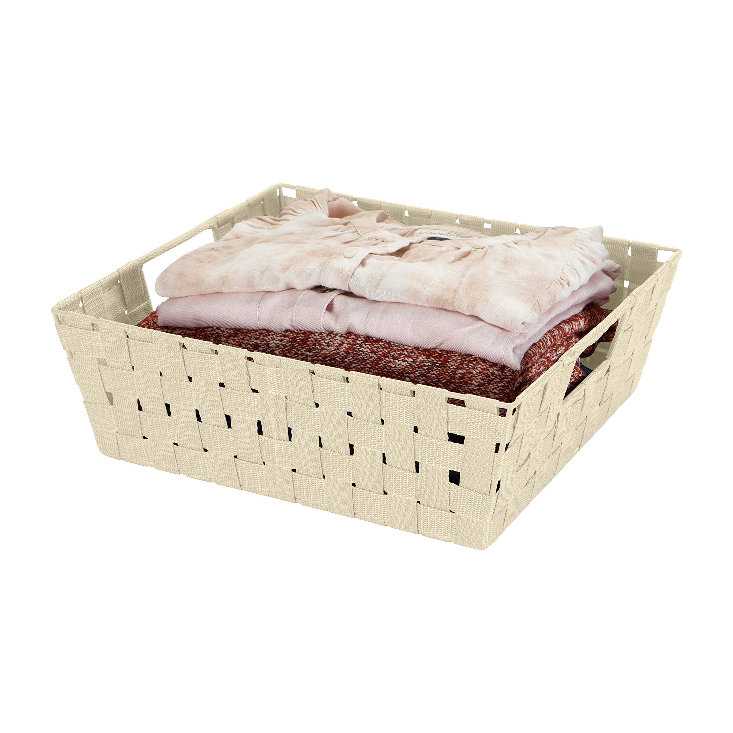 Simplify Large Woven Strap Storage Tote Basket with Handles - 2 Pack Ivory Organizer for Home & Office - Perfect for Closet, Bathroom, Nursery, Toy Storage & Gift Giving