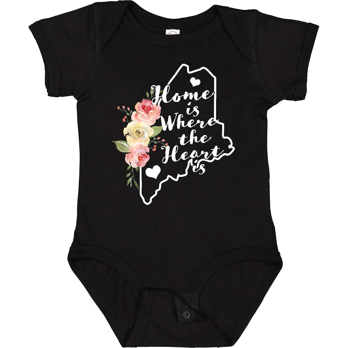 Inktastic Maine Home is Where The Heart is Watercolor Floral Baby Bodysuit - Soft Cotton Infant Onesie for Newborns, Baby Showers & Family Photos