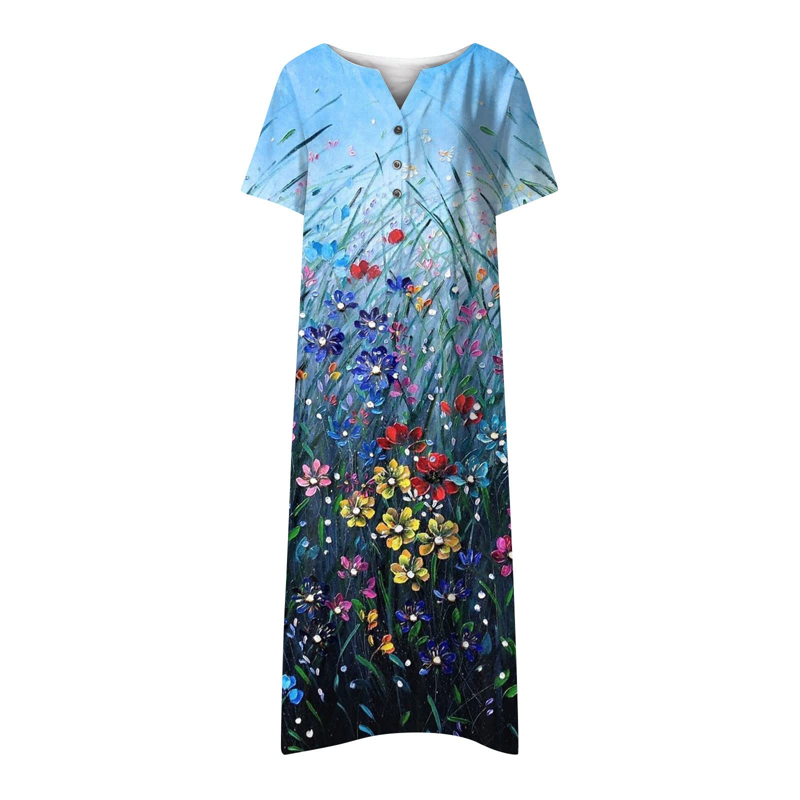 2023 Women's Summer Dresses - Casual V-Neck Button Down Short Sleeve Printed Swing Dress with Pockets | Trendy Tunic & Activewear for Vacation, Cocktail, Work, Wedding & Formal Occasions | Perfect for Beach Outings, Office Wear & Special Events