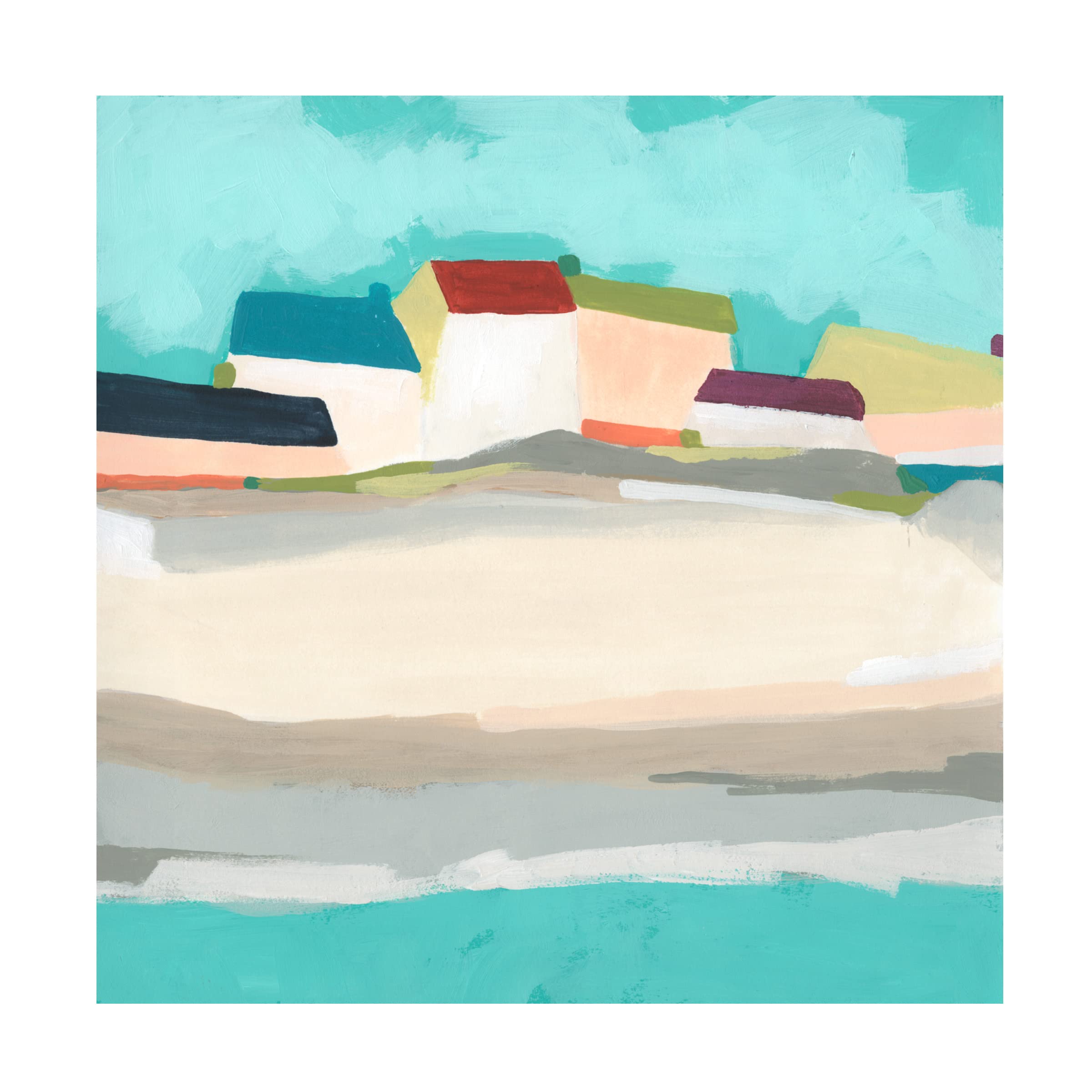 Trademark Fine Art 'Coastal Village II' Canvas Wall Art by June Erica Vess - Coastal Landscape Painting for Living Room, Bedroom & Office Decor