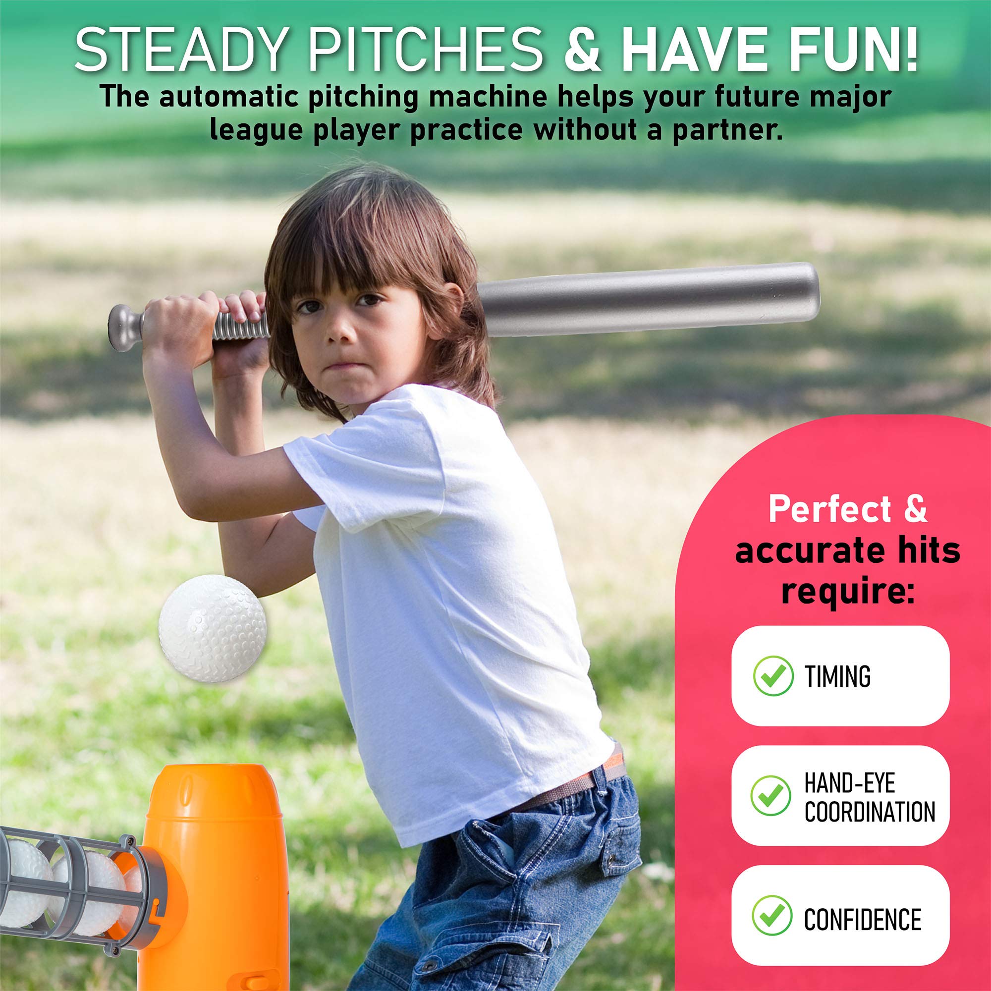 **Kids Baseball Pitching Machine - Automatic Batting Trainer with 10 Baseballs, Bat & Carry Bag | Outdoor Sports Training Equipment for Youth | Perfect for Backyard Practice & Team Drills**