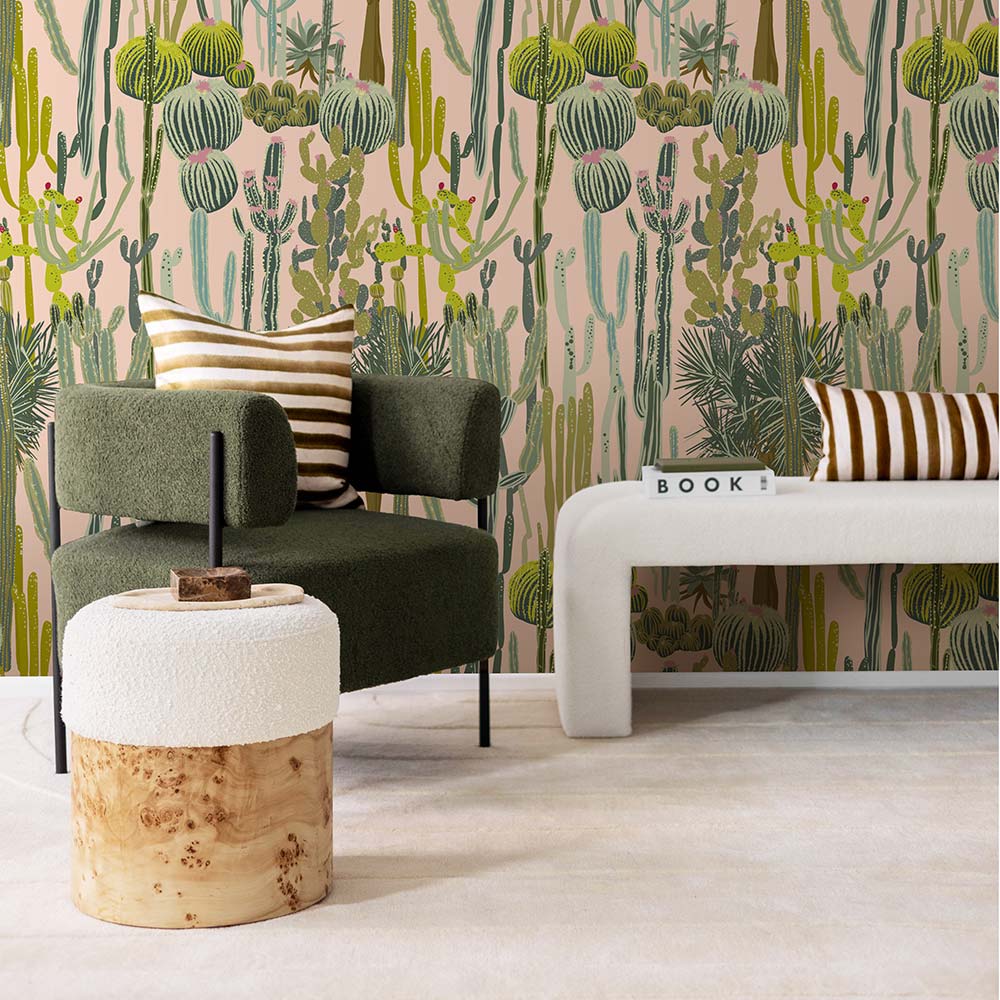 Cactus Patch Wallpaper - Desert Inspired Peel and Stick Wallpaper for Home Decor | Perfect for Living Room, Bedroom & Nursery