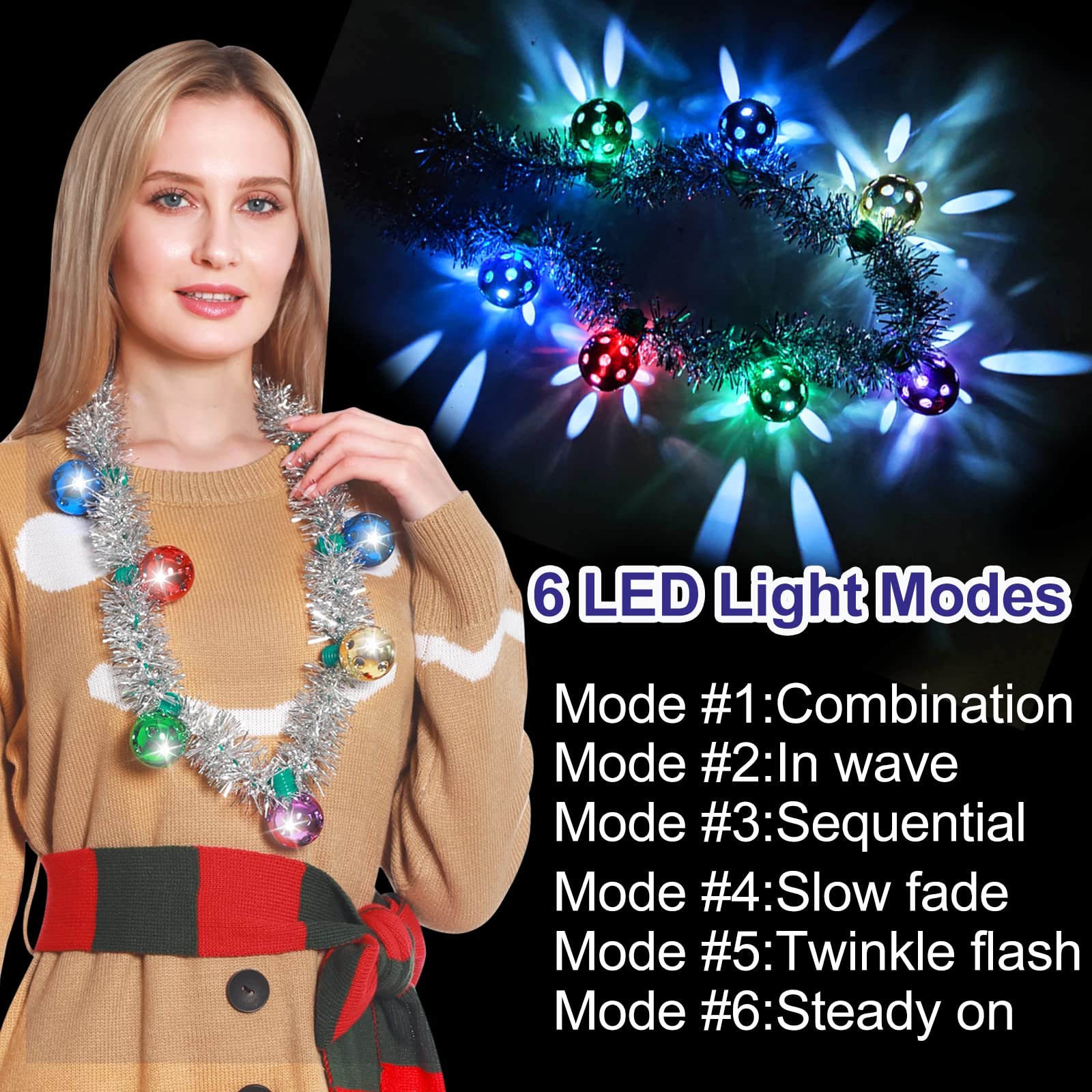 Set of 3 Christmas Necklaces - Festive Tinsel, Garland, Stars & Lights Holiday Jewelry for Women | Perfect for Christmas Parties, Gift Exchanges & Holiday Festivities