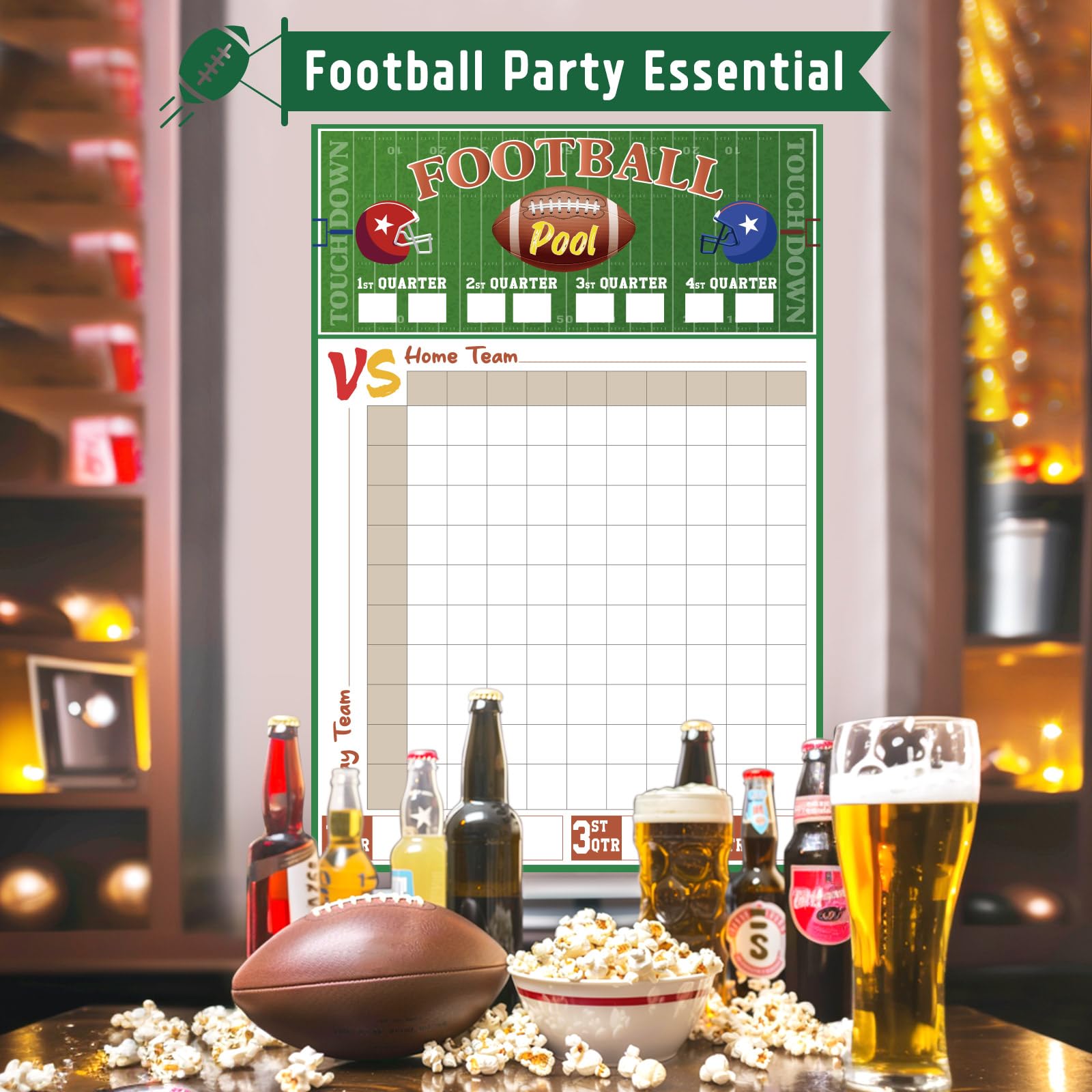 2 Pcs Football Pool Poster, 19‘' x 27.77'' Football Squares Board 100 Grids, Large Football Pool Squares Poster for Super Bowl, Tailgate Parties, Office Pools & Game Day Decorations – Big Football Game Party Supplies 2025