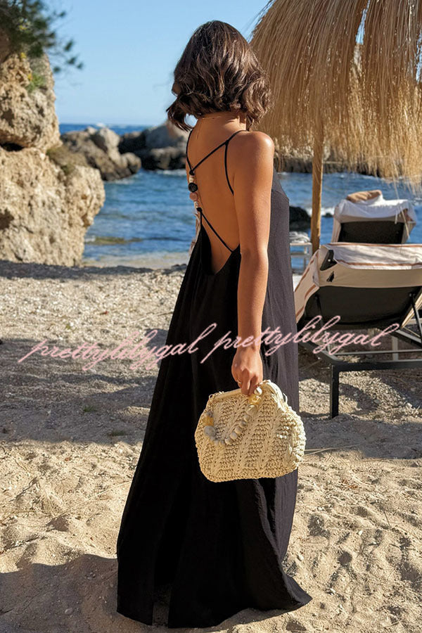 Sunny Beach Straps Beaded Backless Slit Maxi Dress - Boho Chic Summer Dress for Vacations, Weddings & Beach Parties