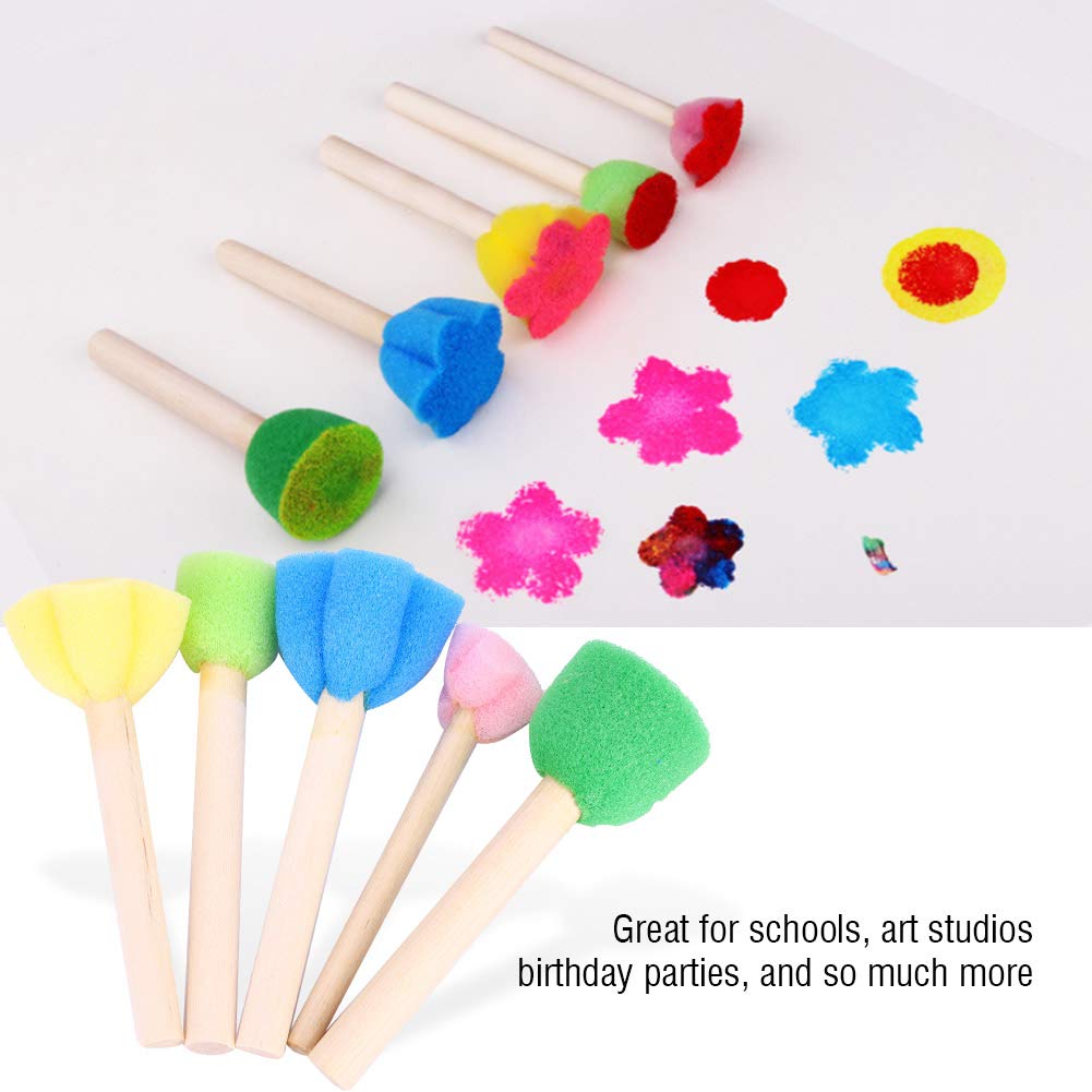 5-Piece Round Sponge Brushes for DIY Painting - Colorful Mini Sponge Stamp Brushes with Wooden Handles - Perfect for Kids Art Projects, Canvas Painting & Craft Supplies
