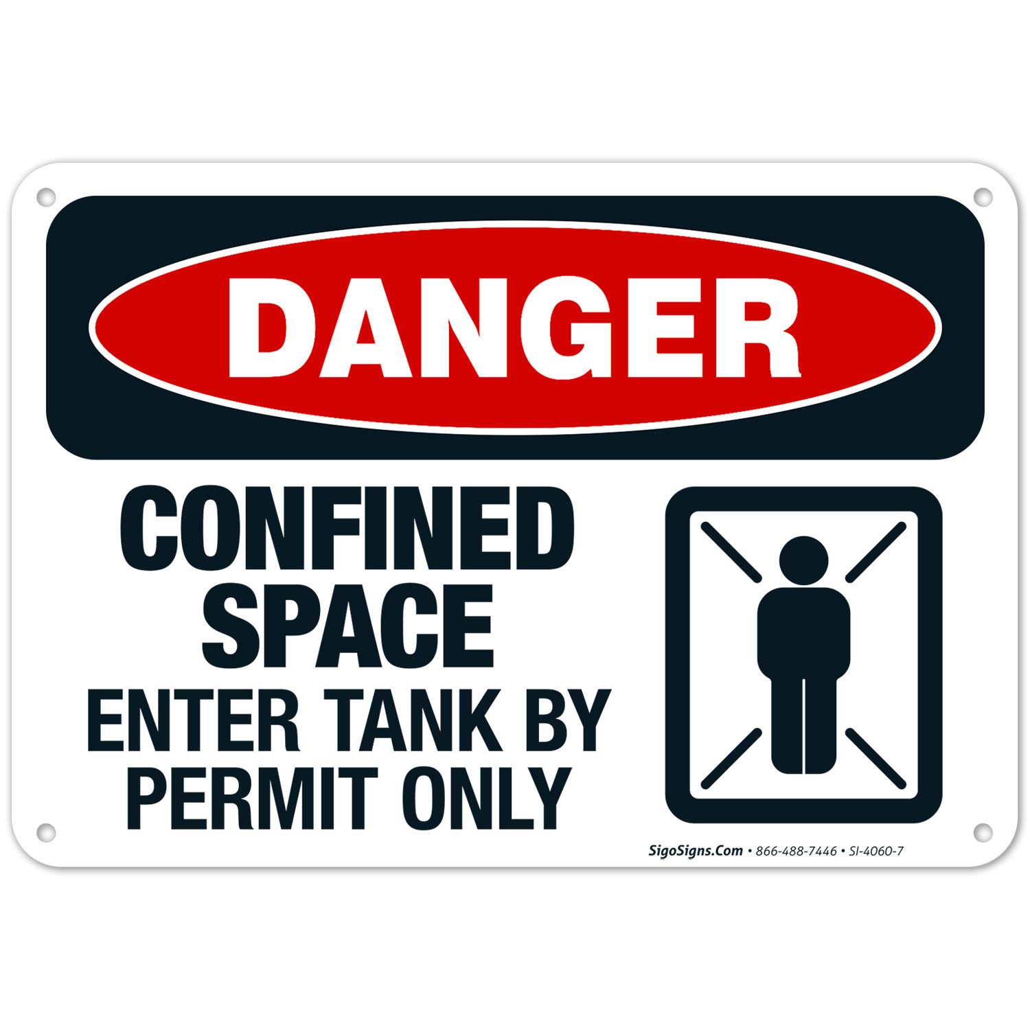Danger Confined Space Sign - Enter Tank by Permit Only | OSHA Compliant 10x7 Inch Aluminum Safety Sign | Rust-Free .040 Aluminum, Fade Resistant for Indoor/Outdoor Use | Made in USA | Perfect for Construction Sites, Warehouses & Industrial Facilities