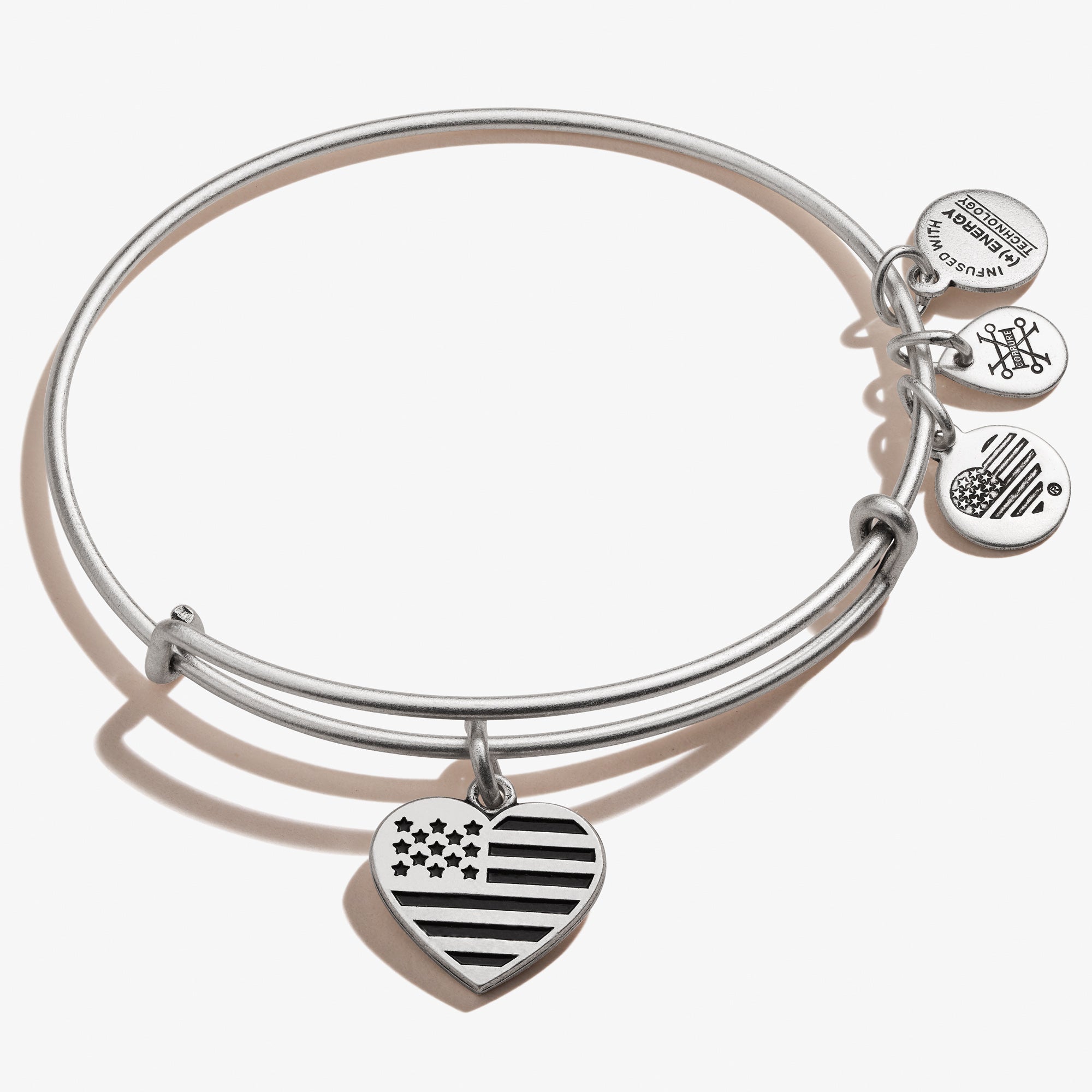 American Flag Heart Charm Bangle - Patriotic Bracelet for Women, 4th of July, Veterans Day & Independence Day Celebrations