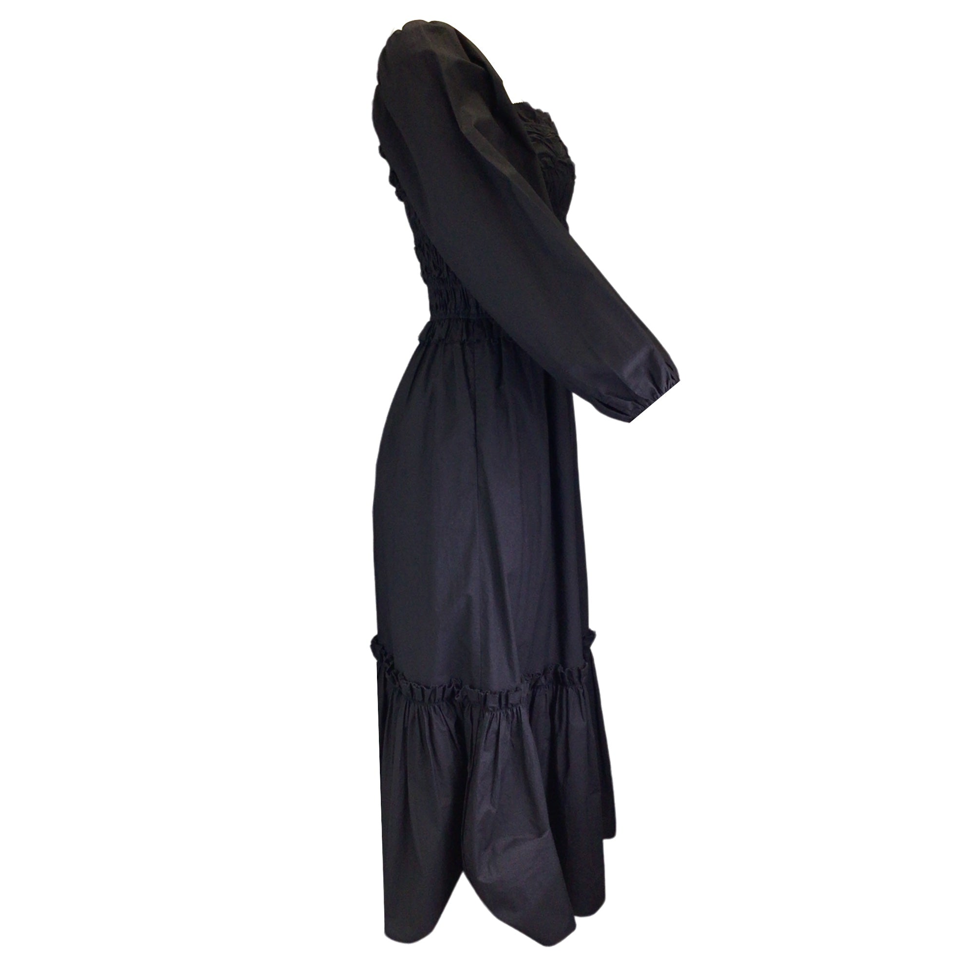 Elegant Black Ruffled Long Sleeve Cotton Midi Dress for Women | Cara Cara Style | Perfect for Date Night, Office Wear & Special Occasions