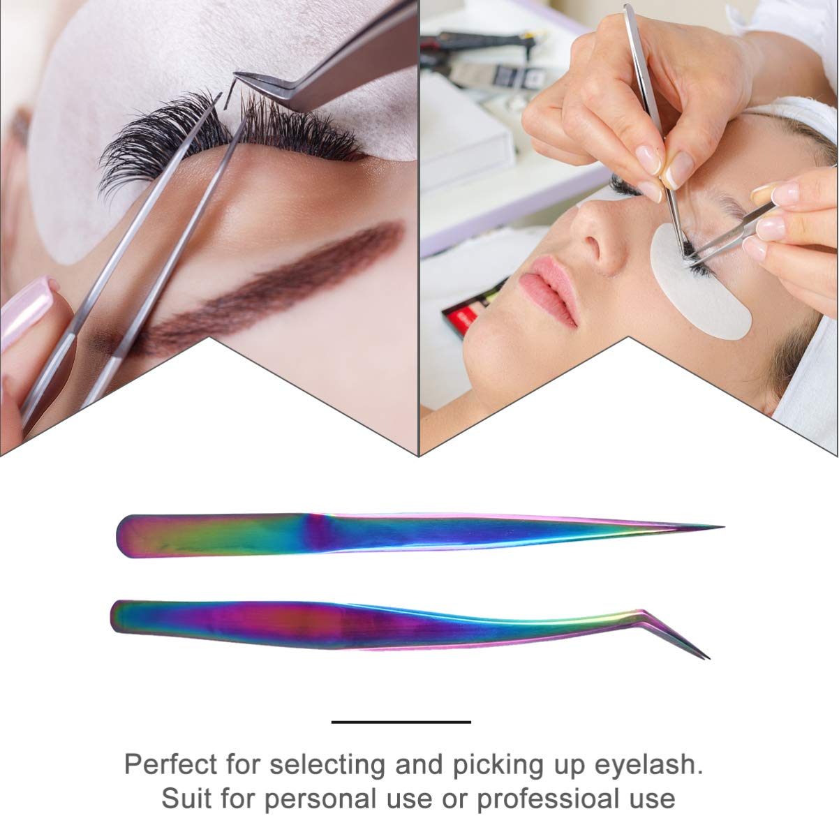 Professional Stainless Steel Ergonomic Eyelash Tweezers Set - Precision Lash Extensions Tools for Women, DIY & Salon Use | Perfect for Home Makeup, Beauty Salons & Professional Lash Artists