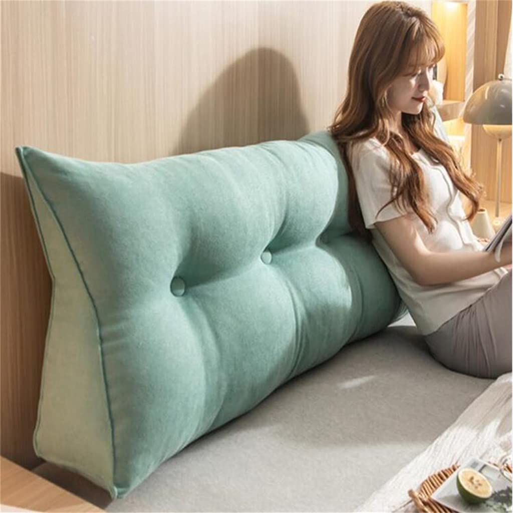 **Large Triangular Reading Bed Rest Pillow - 47inch/120cm Wedge Cushion with Neck & Lumbar Support for Dorm, Daybed, or Full Size Bed - Light Green - Perfect for Reading, Relaxing, or Watching TV in Bed**