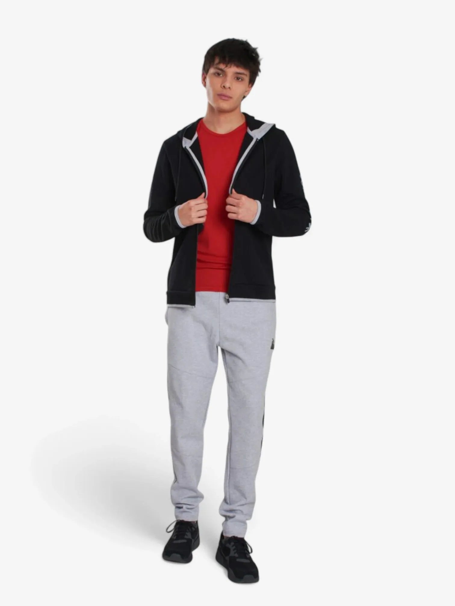 Le Coq Sportif Men's Training Hoodie - Black Campera - Lightweight & Breathable for Gym, Running & Outdoor Workouts