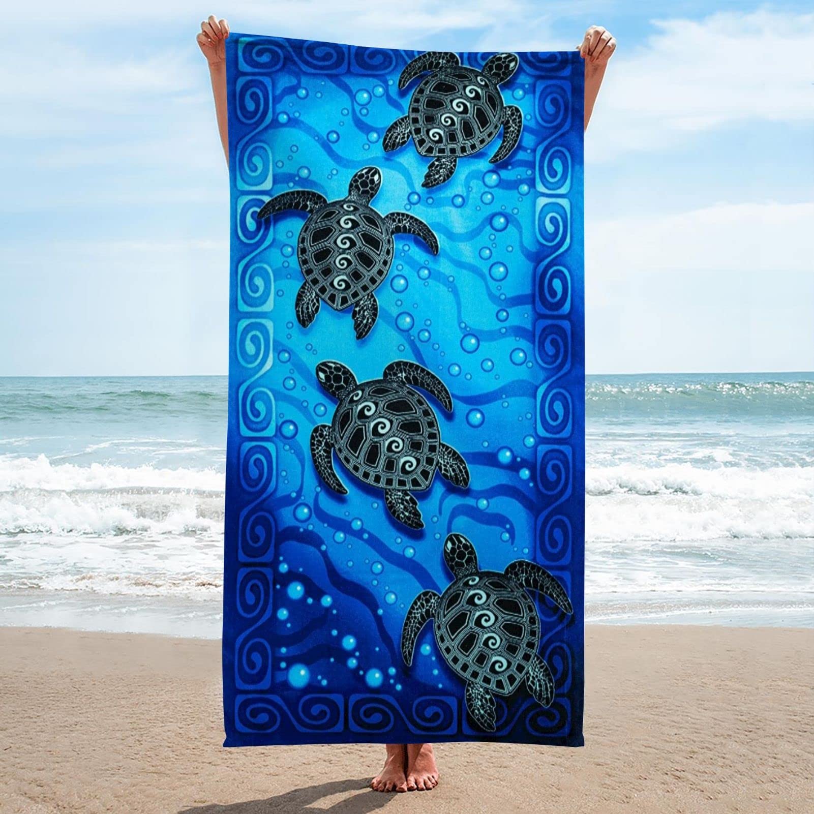 Zooshum Microfiber Beach Towel with Sea Turtles Design - Super Lightweight, Sandproof, Large 33x52 Inch - Perfect for Beach, Pool, Travel, Camping, Yoga & Gym