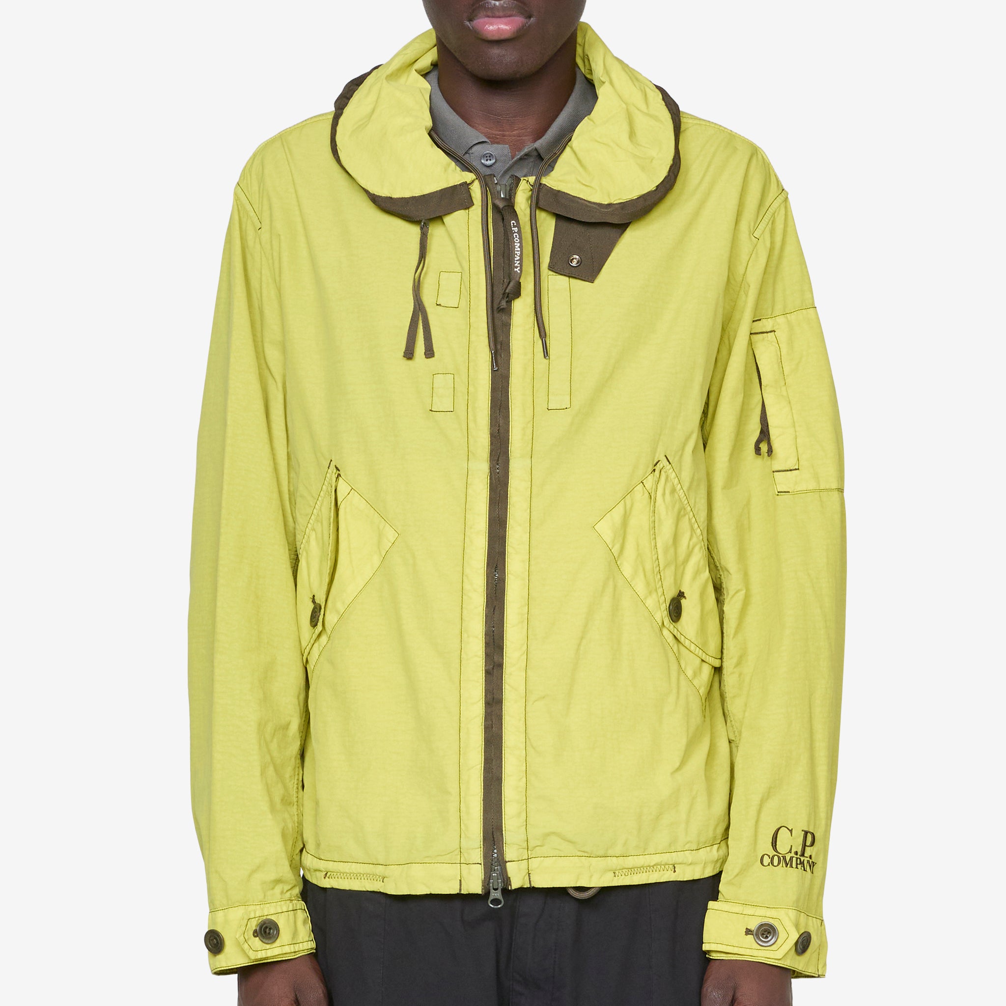 Contrast Flat Nylon Hooded Jacket in Cress Green - Lightweight Waterproof Windbreaker for Outdoor Hiking & Urban Streetwear