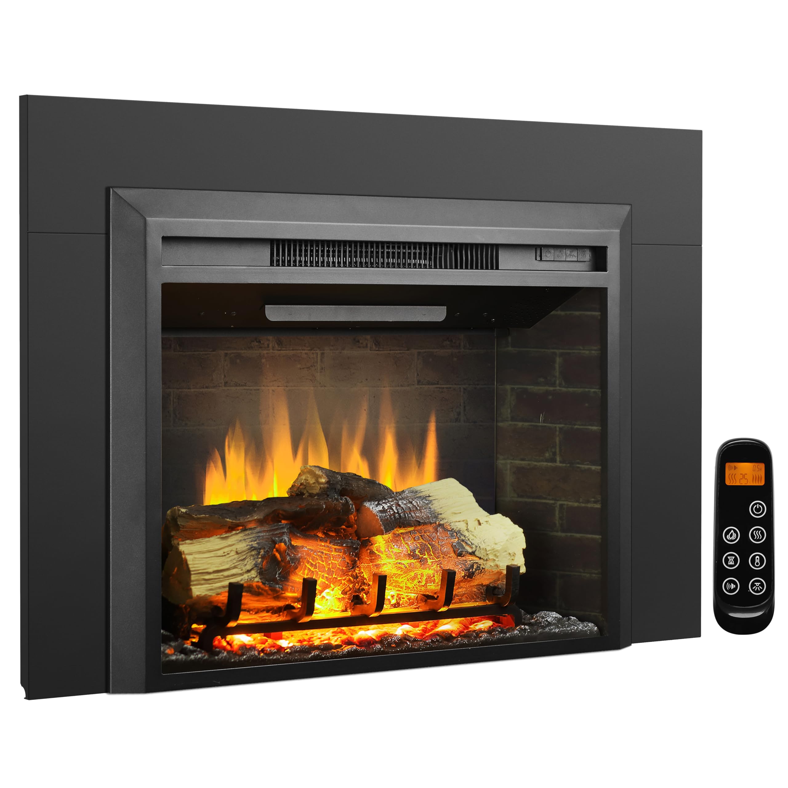 LegendFlame Carl 28-Inch Electric Fireplace Insert with Trim Kit - 750W/1500W Fireplace Heater with Realistic Crackling Sound, Adjustable Flame Speed & Remote Control - Black Wall Mounted Fireplace for Living Room, Bedroom & Office