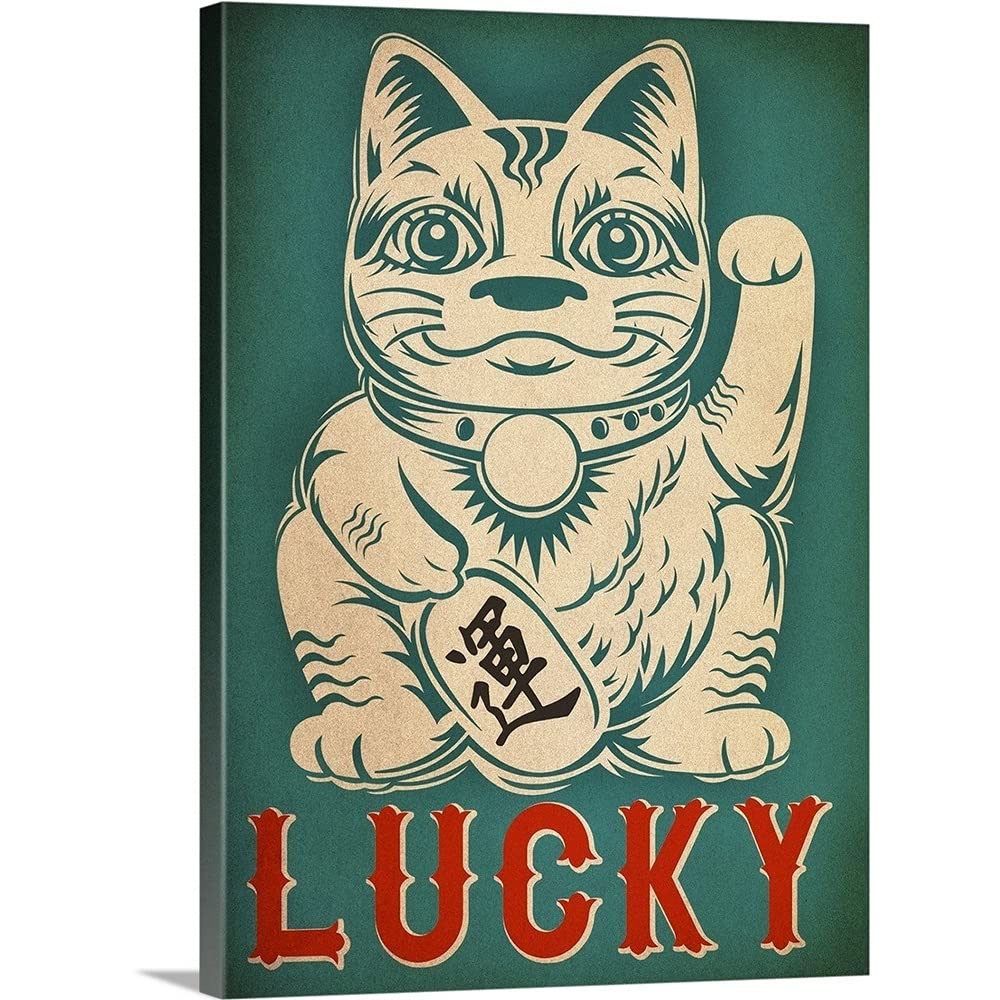 Lucky Cat Canvas Wall Art Print - Handmade Home Decor for Living Room, Bedroom & Office | Modern Japanese-Inspired Cat Painting for Pet Lovers